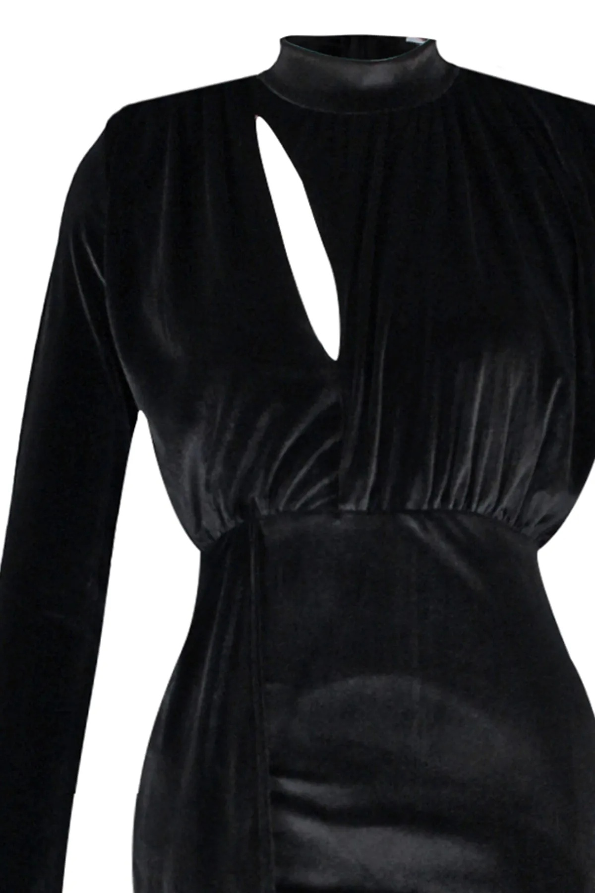 Trendyol Collection  Schwarzes, drapiertes, detailliertes Samt-Abendkleid TPRAW23EL00202