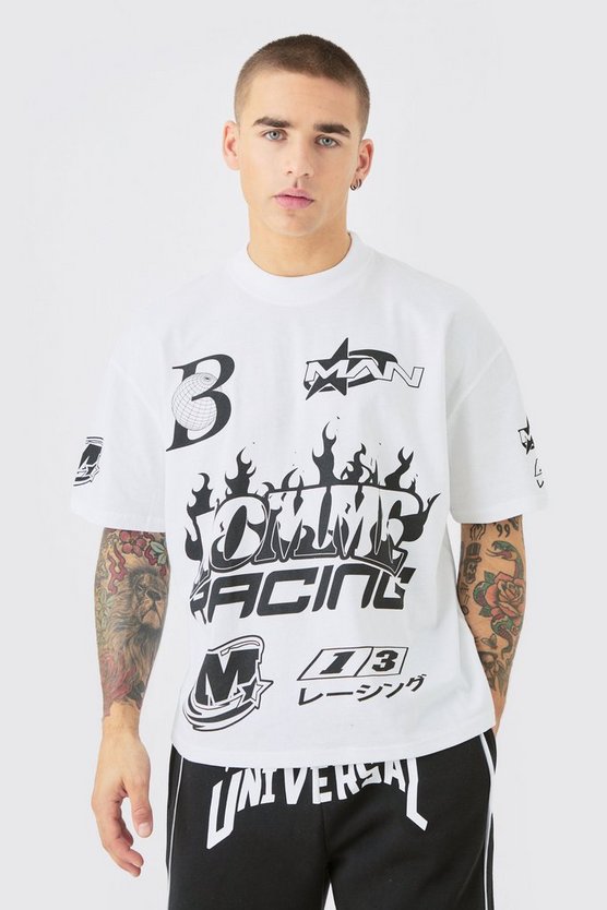 Kastiges Oversize T-Shirt mit Homme Moto Print