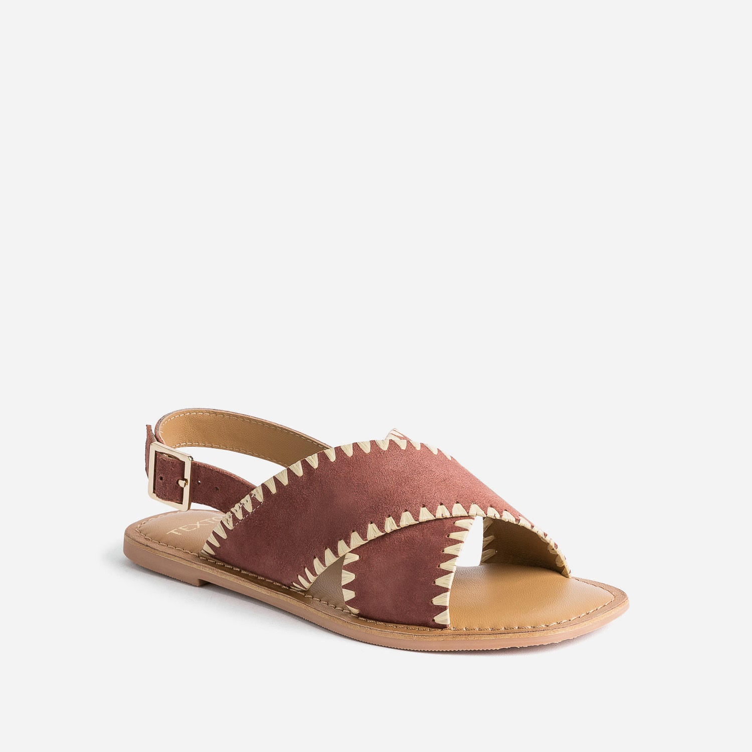 Sandale TEXTO terracotta cuir velours et tressage