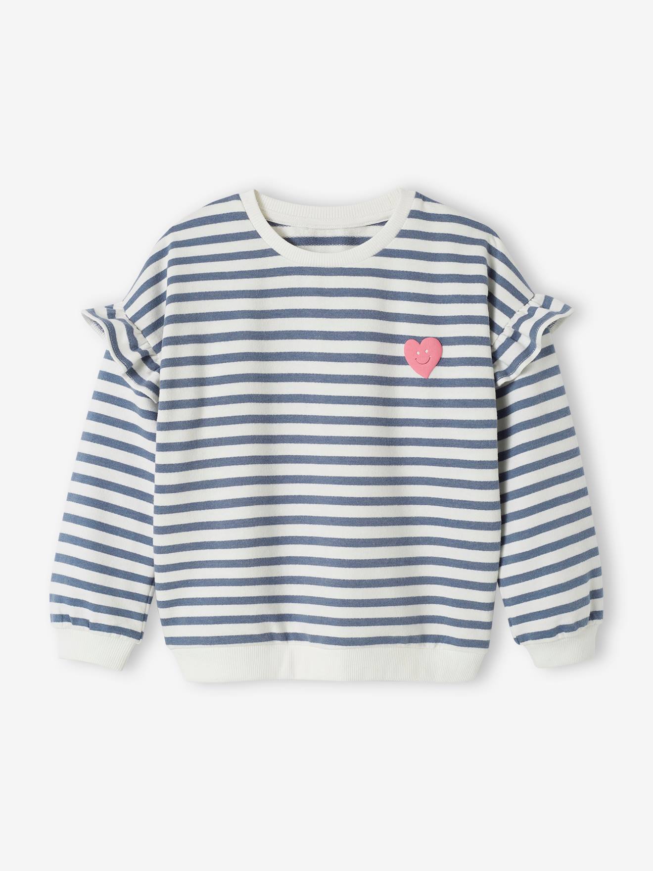 Vertbaudet Mädchen Ringel-Sweatshirt, Volantärmel Oeko-Tex - altrosa