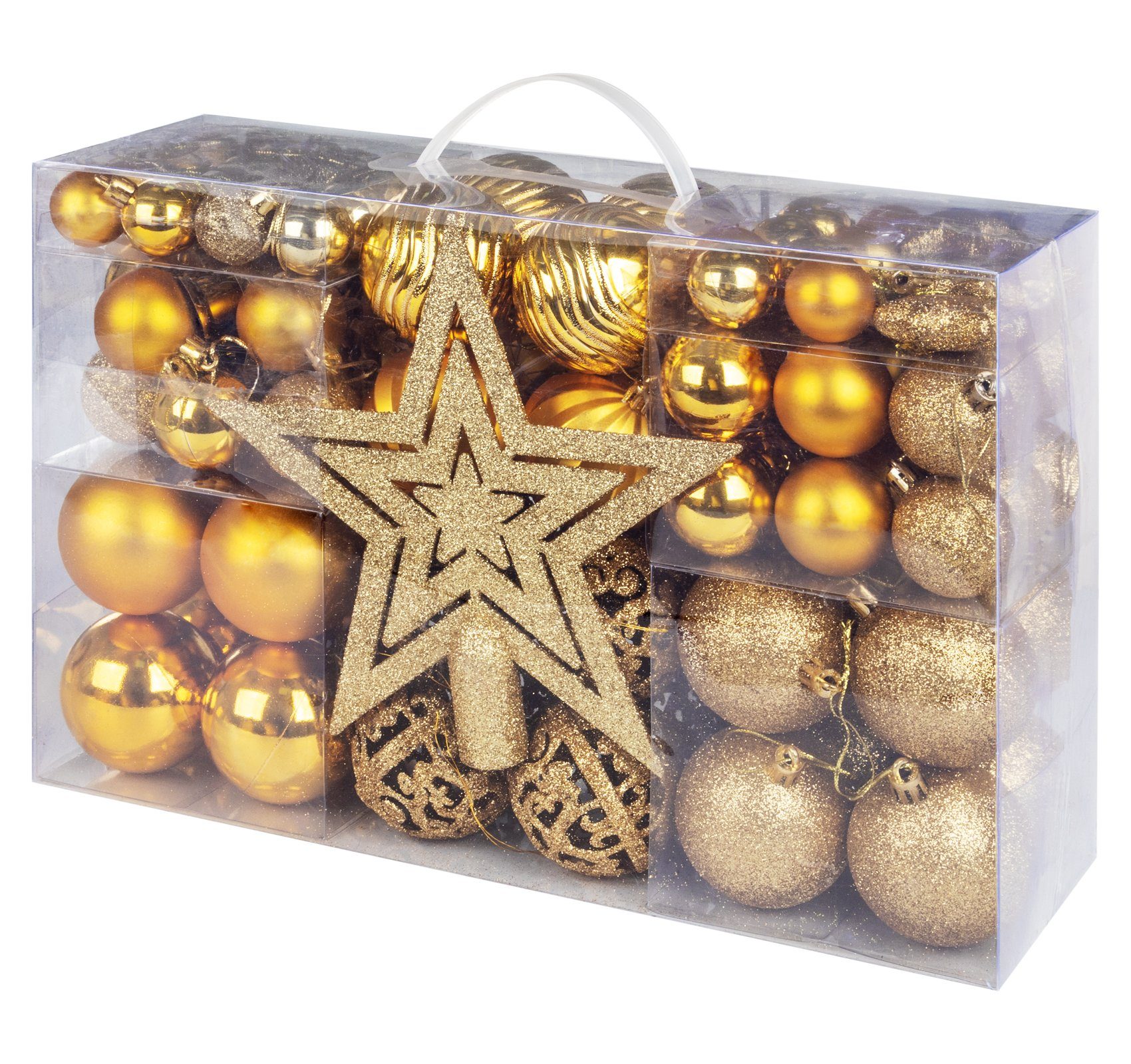 Homewit Christbaumschmuck Weihnachtskugeln Weihnachtsbaumspitze Stern Weihnachtsdeko Set (101-tlg), Kunststoff Christbaumkugeln mit Aufhänger Deko
