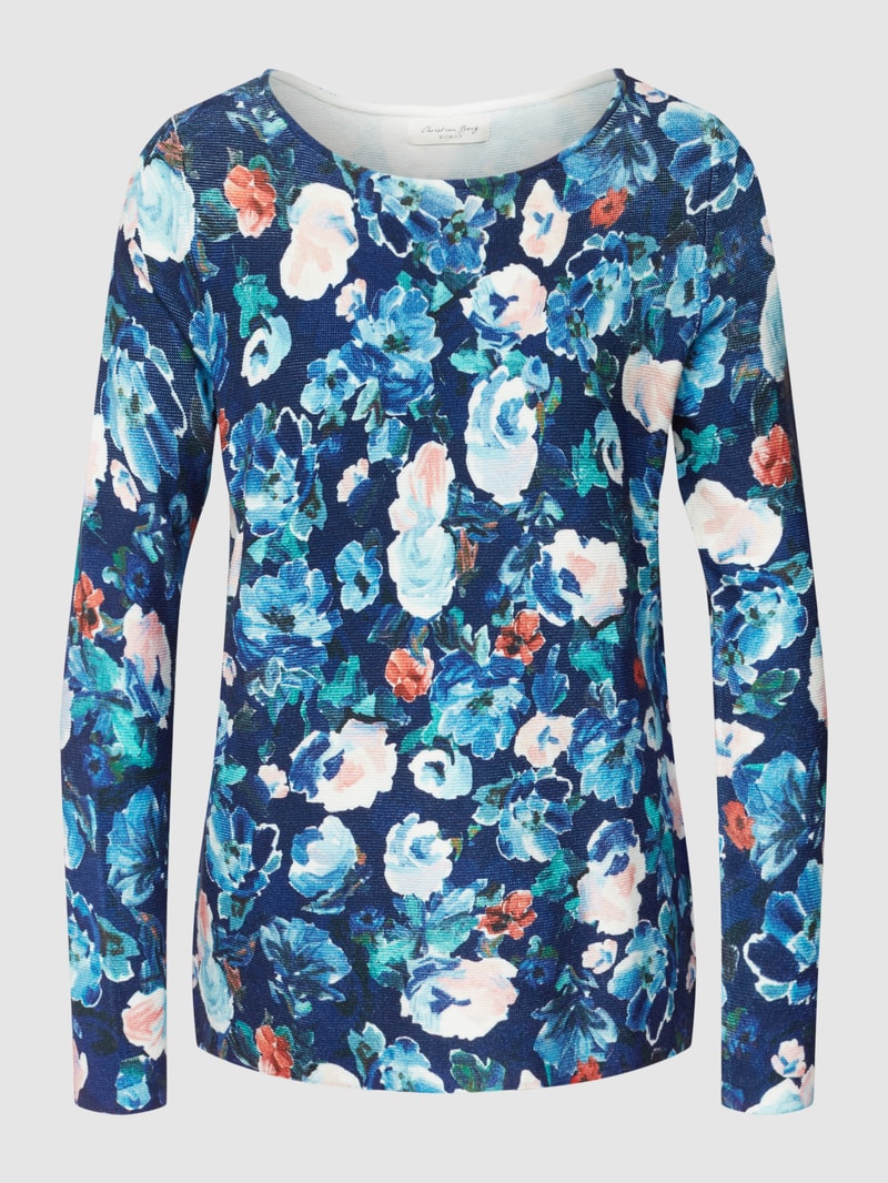Sweatshirt mit floralem Allover-Muster in dunkelblau