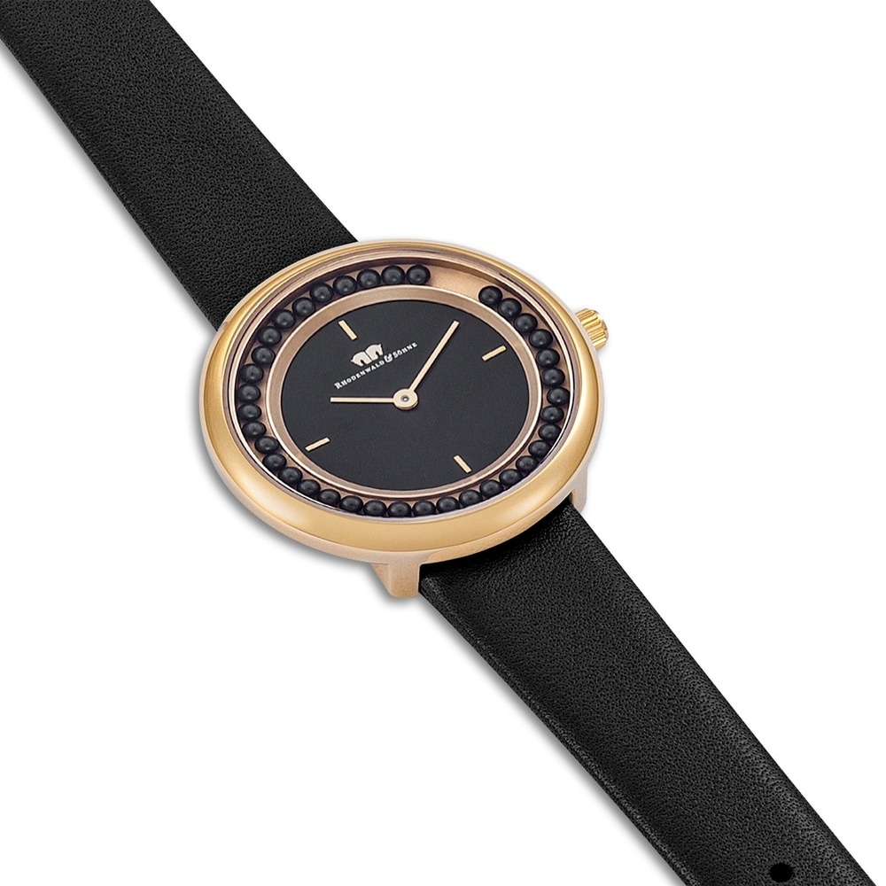 Rhodenwald & Söhne Montre à quartz Pearl en Or jaune Cuir véritable en Noir Montre