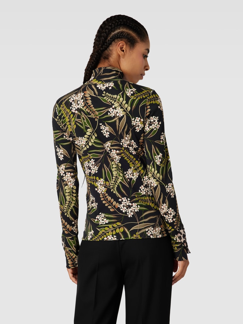 Longsleeve mit floralem Muster und Stehkragen in schwarz