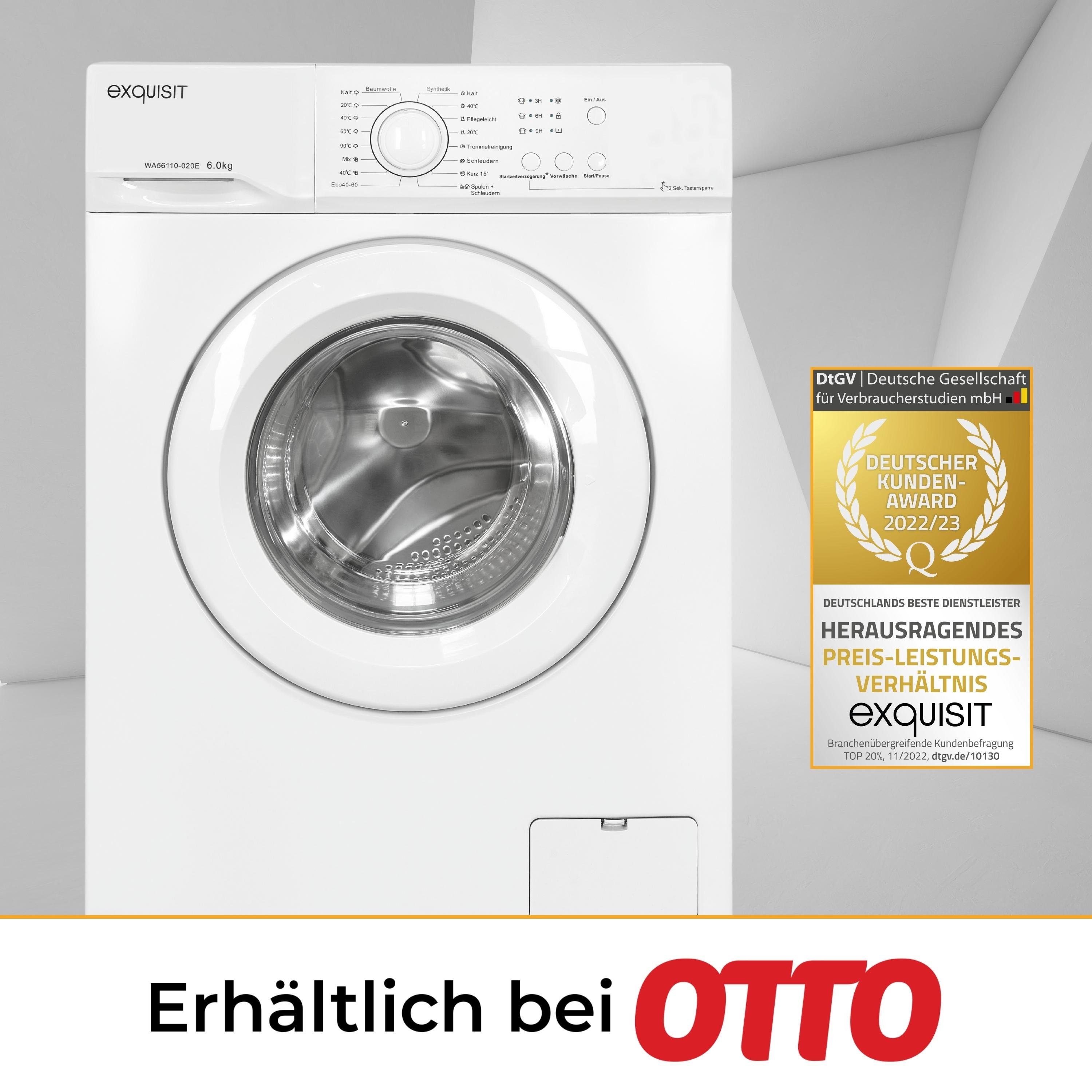 exquisit Waschmaschine WA56110-020E, 6 kg, 1000 U/min, einfach, kompakt und ideal für den kleinen Haushalt