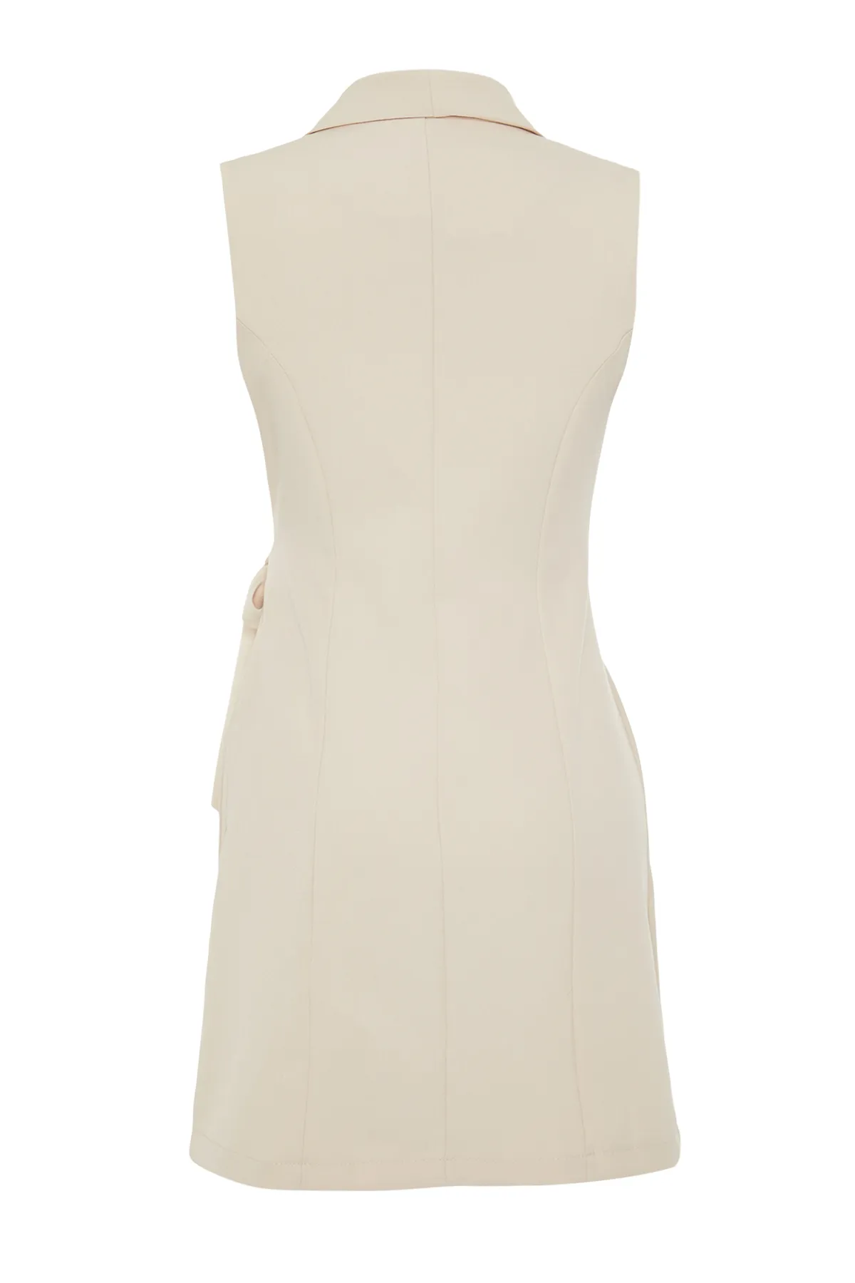 Trendyol Collection  Steinfarbenes, zweireihiges Minikleid aus Webstoff mit Faltendetail TWOSS24EL00793