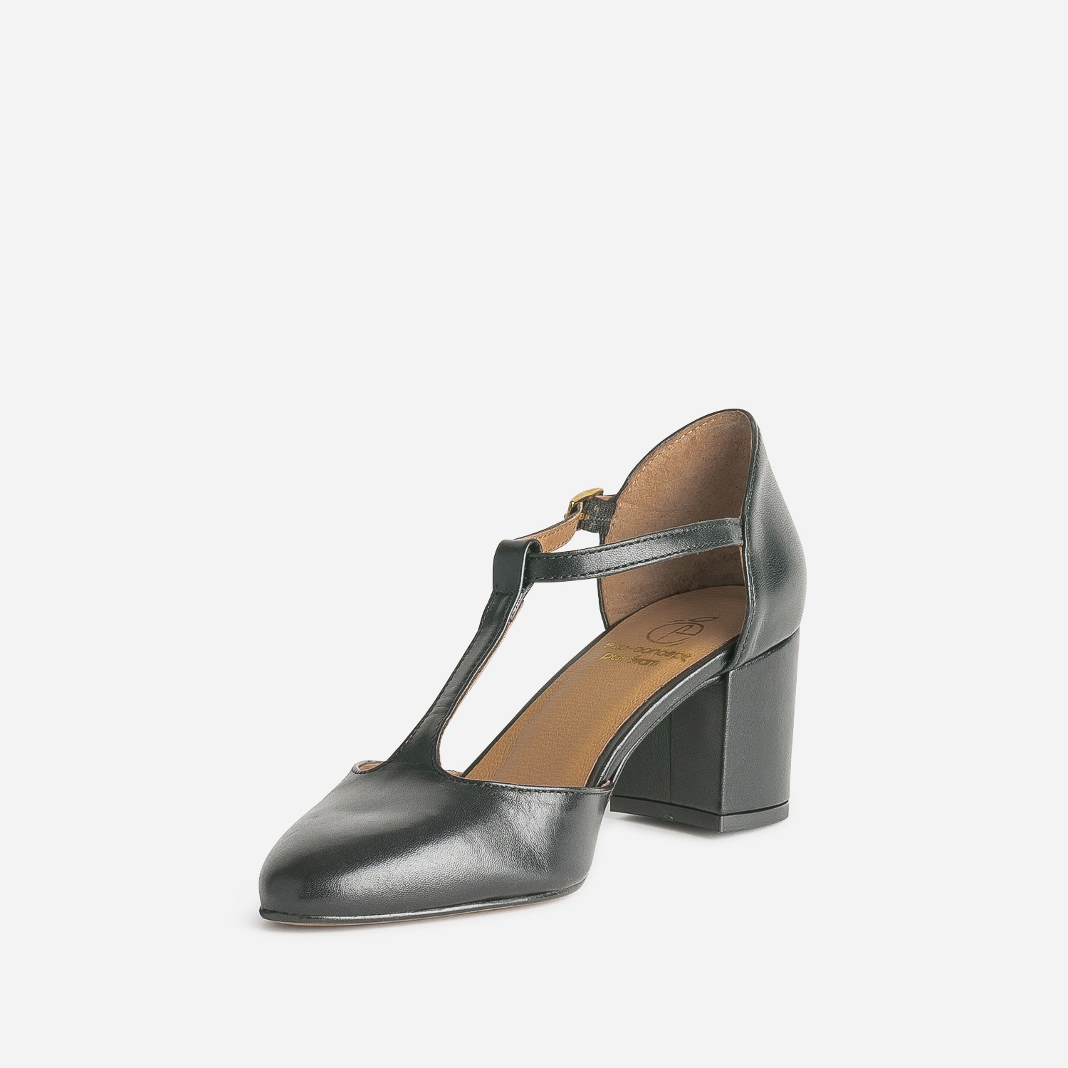 Escarpin-salomé noir éco-conçu en cuir