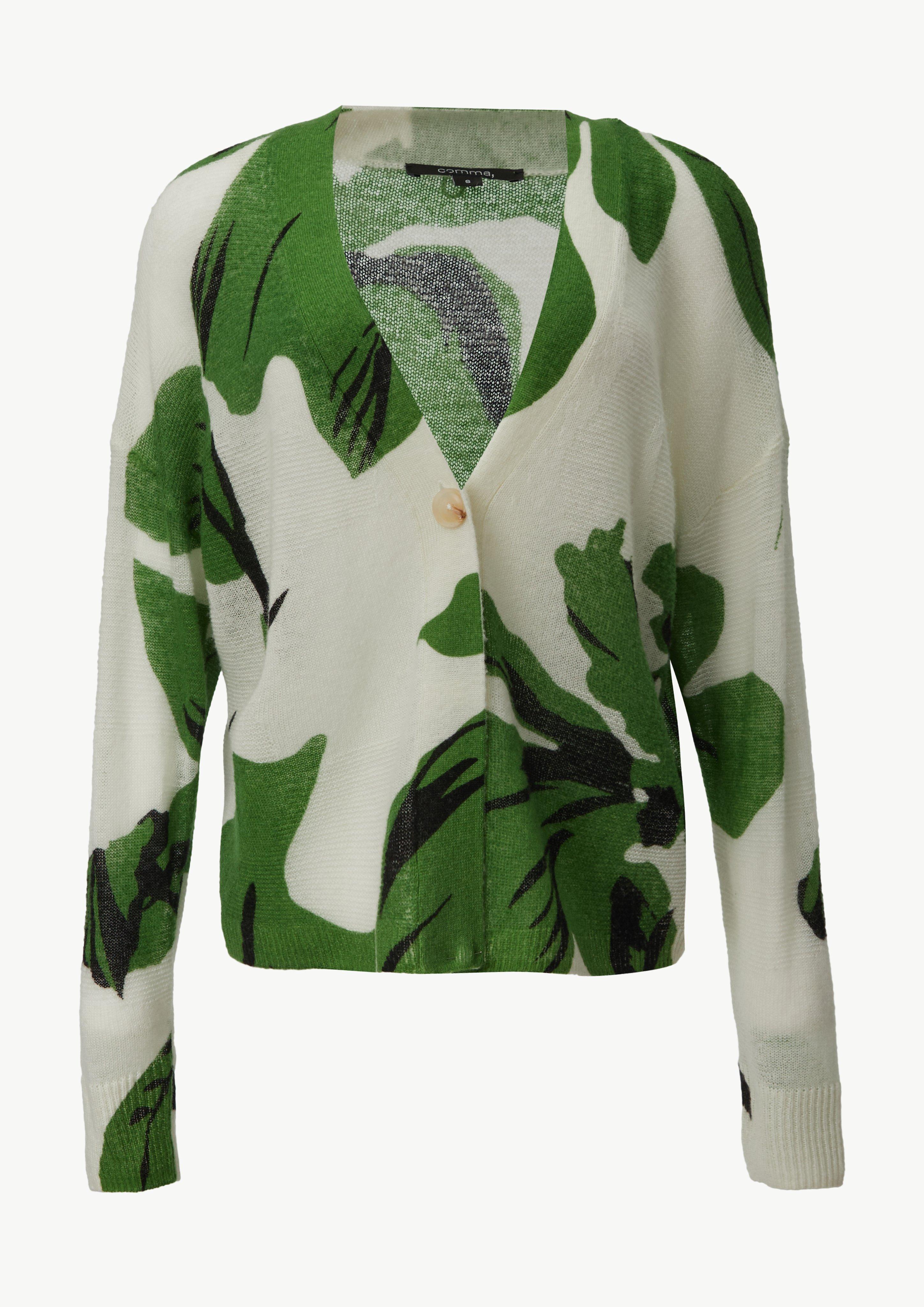 Strickjacke mit All-over-Print - weiß