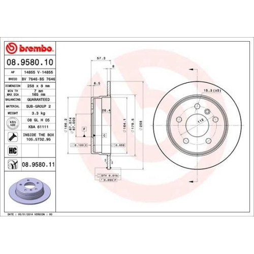 08.9580.11 BREMSSCHEIBE BREMBO HA  VP2 - ATU