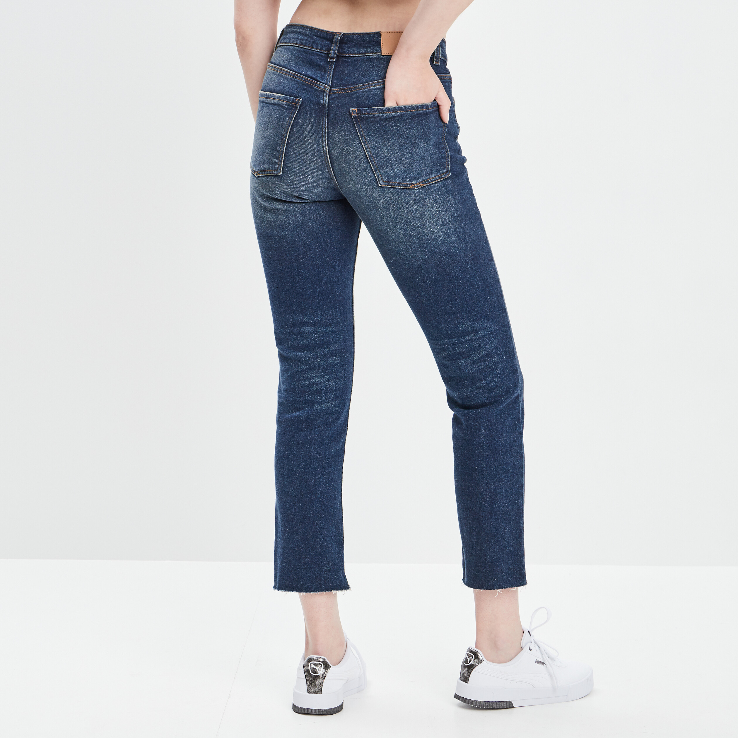 Jeans straight taille haute denim brut femme | La Halle