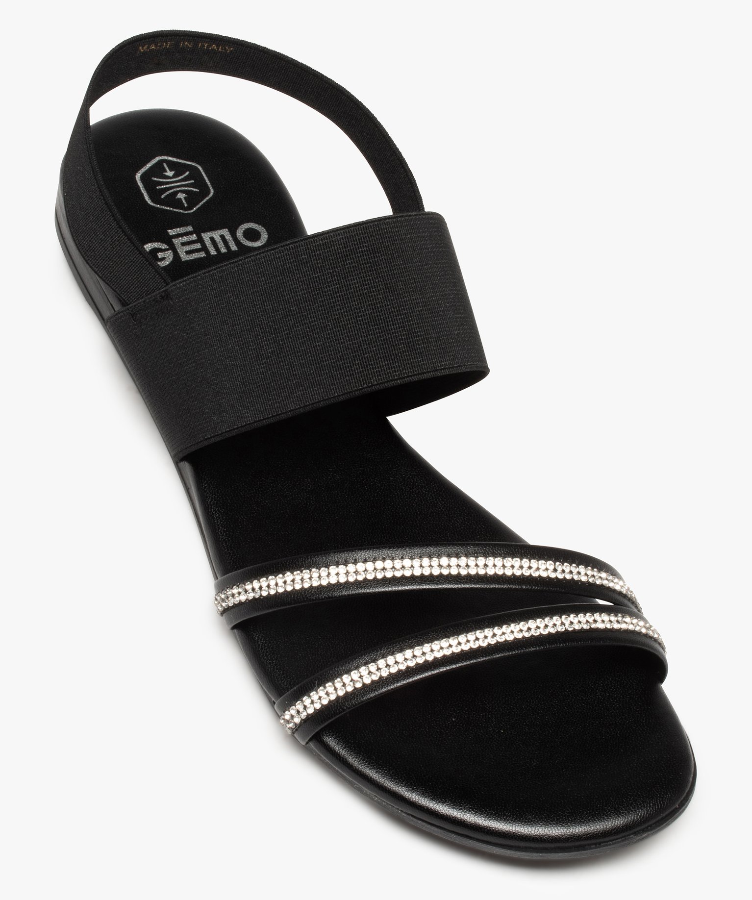 Sandales femme avec brides à strass et brides élastiques noir | GEMO