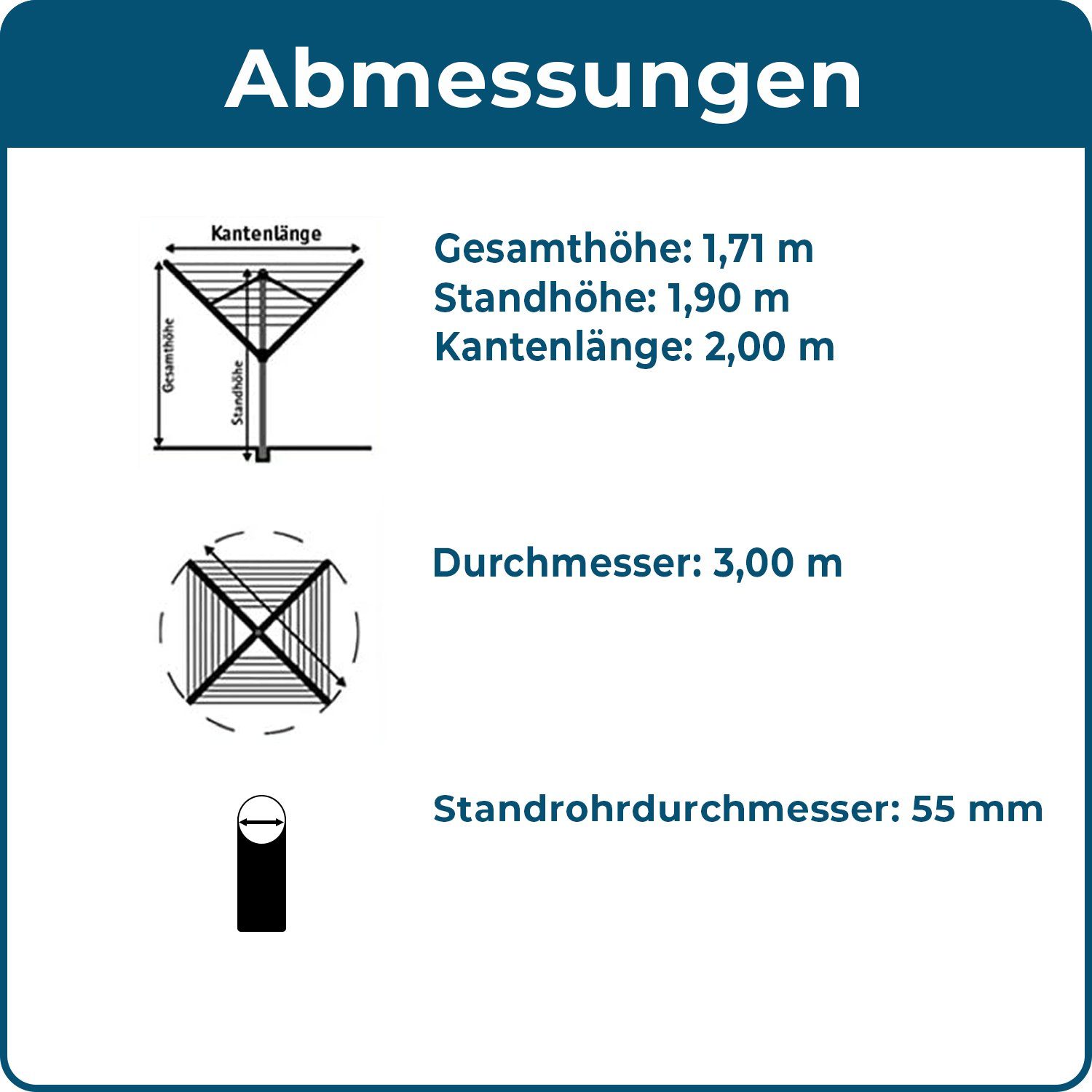 Blome Wäschespinne Primera Light 60 Meter Leine, Wäsche Spinne inkl. Eindrehhülse, made in Germany