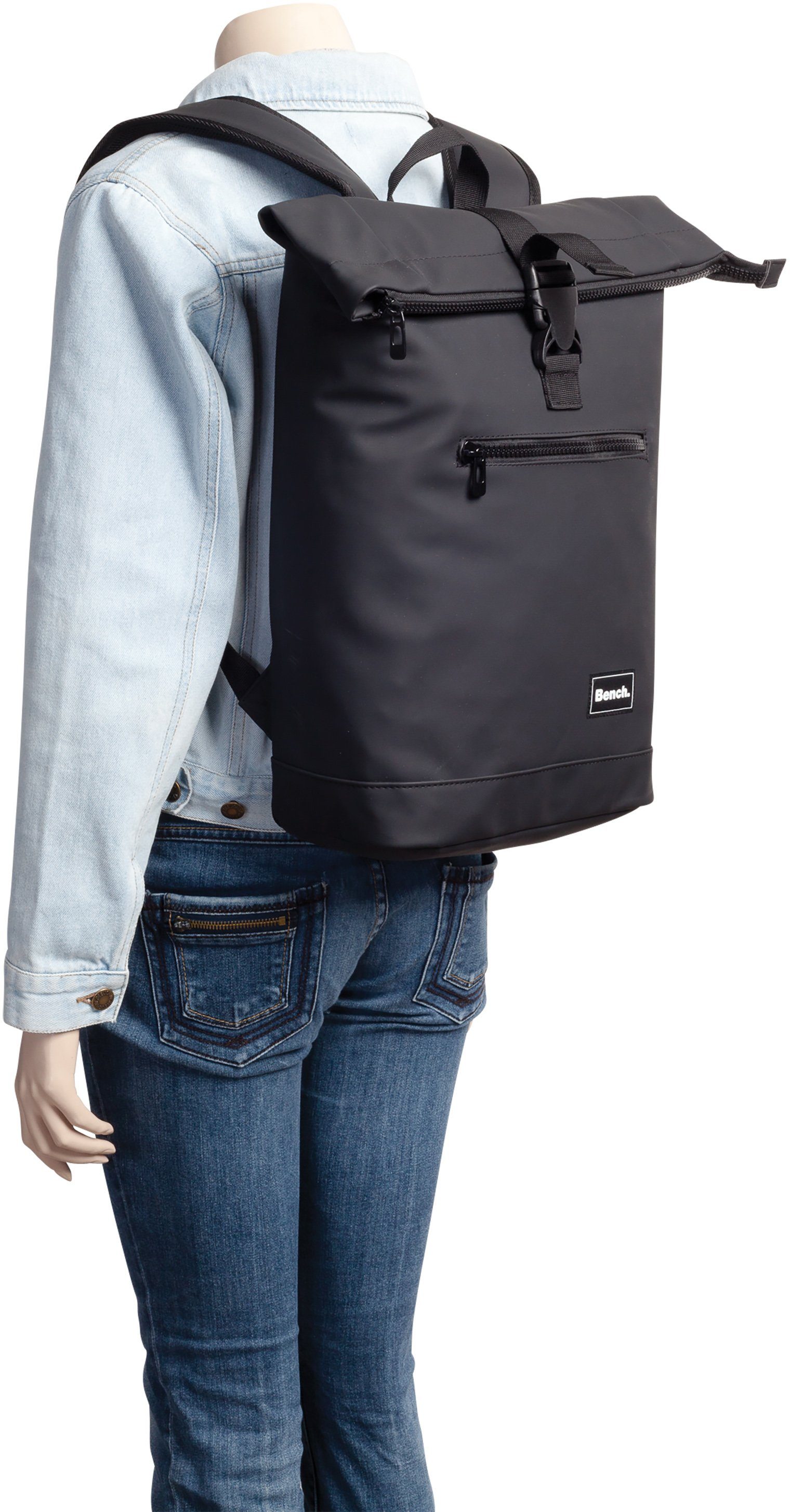 Bench. Laptoprucksack Roll-Top Rucksack Hydro, schwarz, aus wasserabweisendem Material