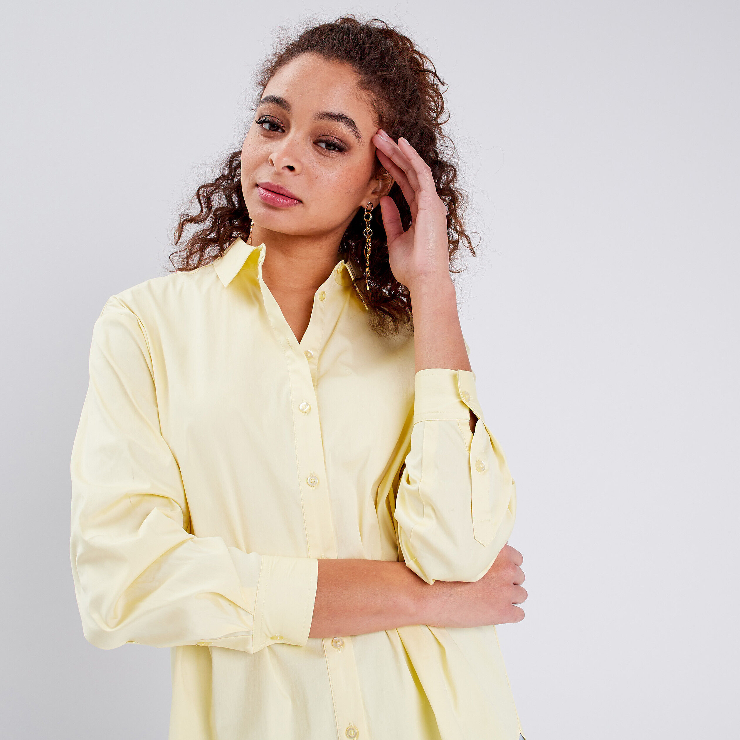 Chemise manches longues jaune clair femme | Cache Cache
