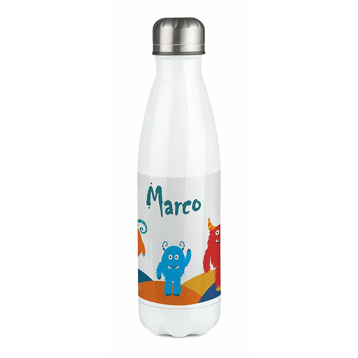 Edelstahl Kinder Thermoflasche / Trinkflasche bunt Monsterhügel Spülmaschinenfest, Auslaufsicher, Bruchfest, Doppelwandig, Für Heißgetränke geeignet, Mit Deckel, Isoliert