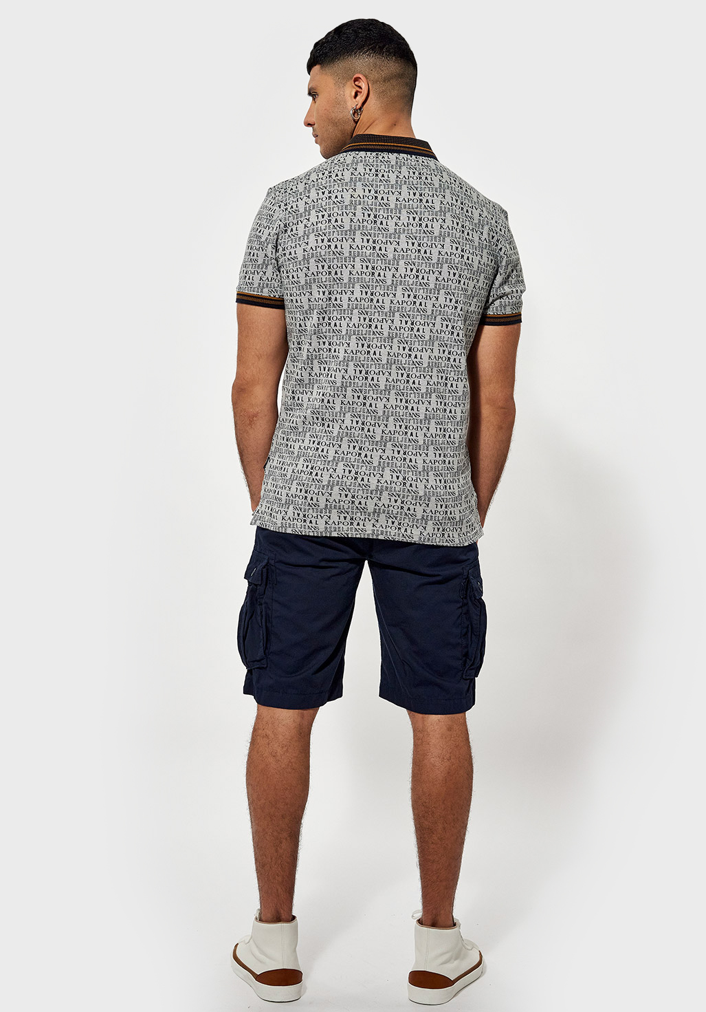 BORKY  Polo régular gris Homme imprimé allover en 100% coton