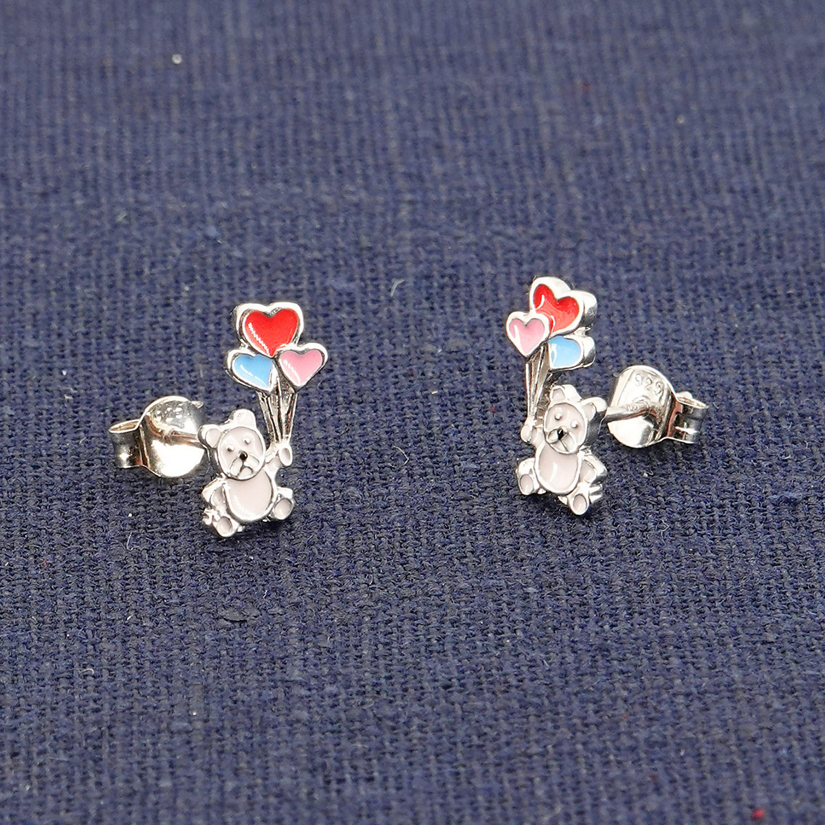 Mädchen-Ohrringe Silber 925 Teddy mit Ballons Ohrstecker