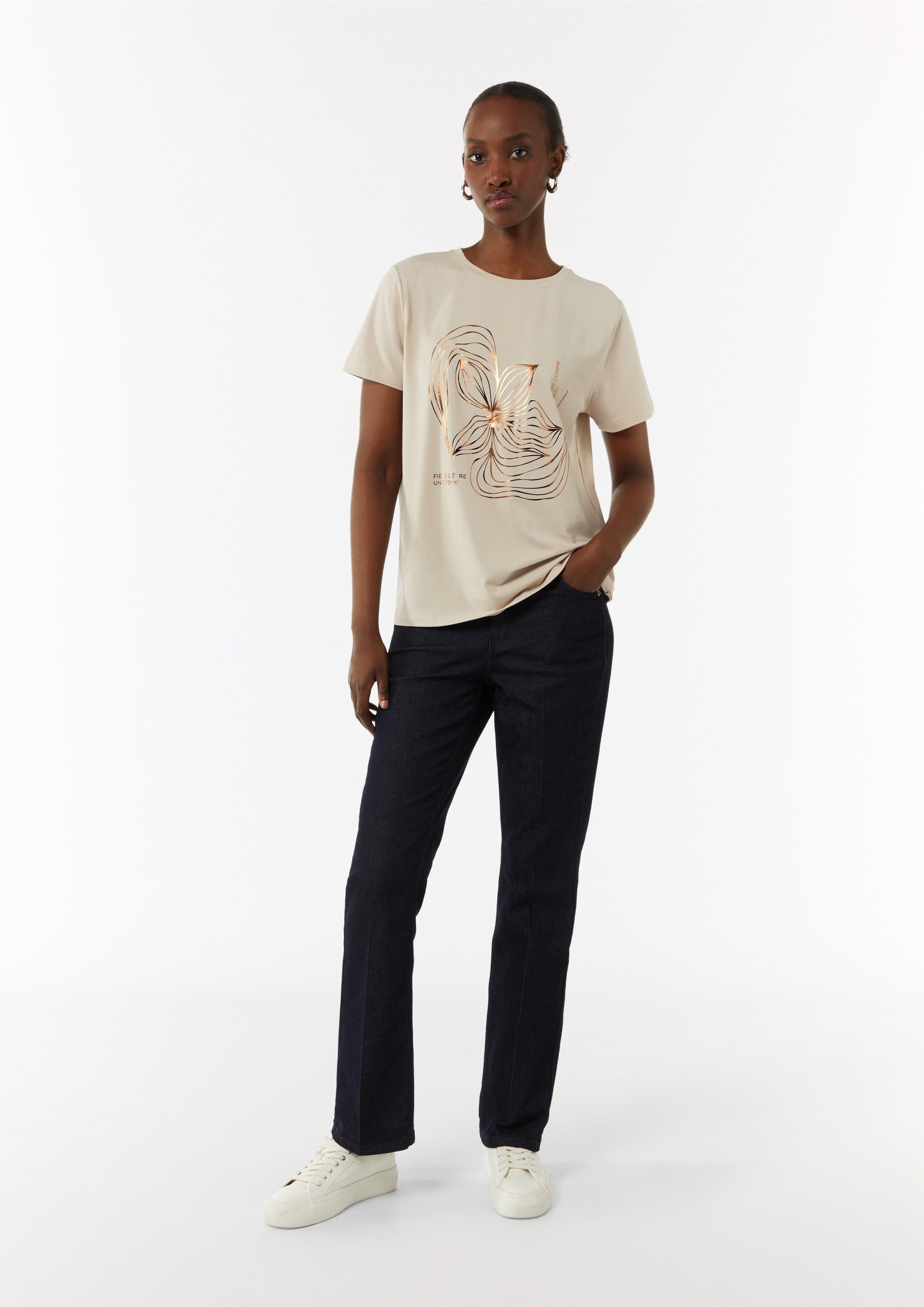 T-Shirt mit Metallic-Frontprint - beige