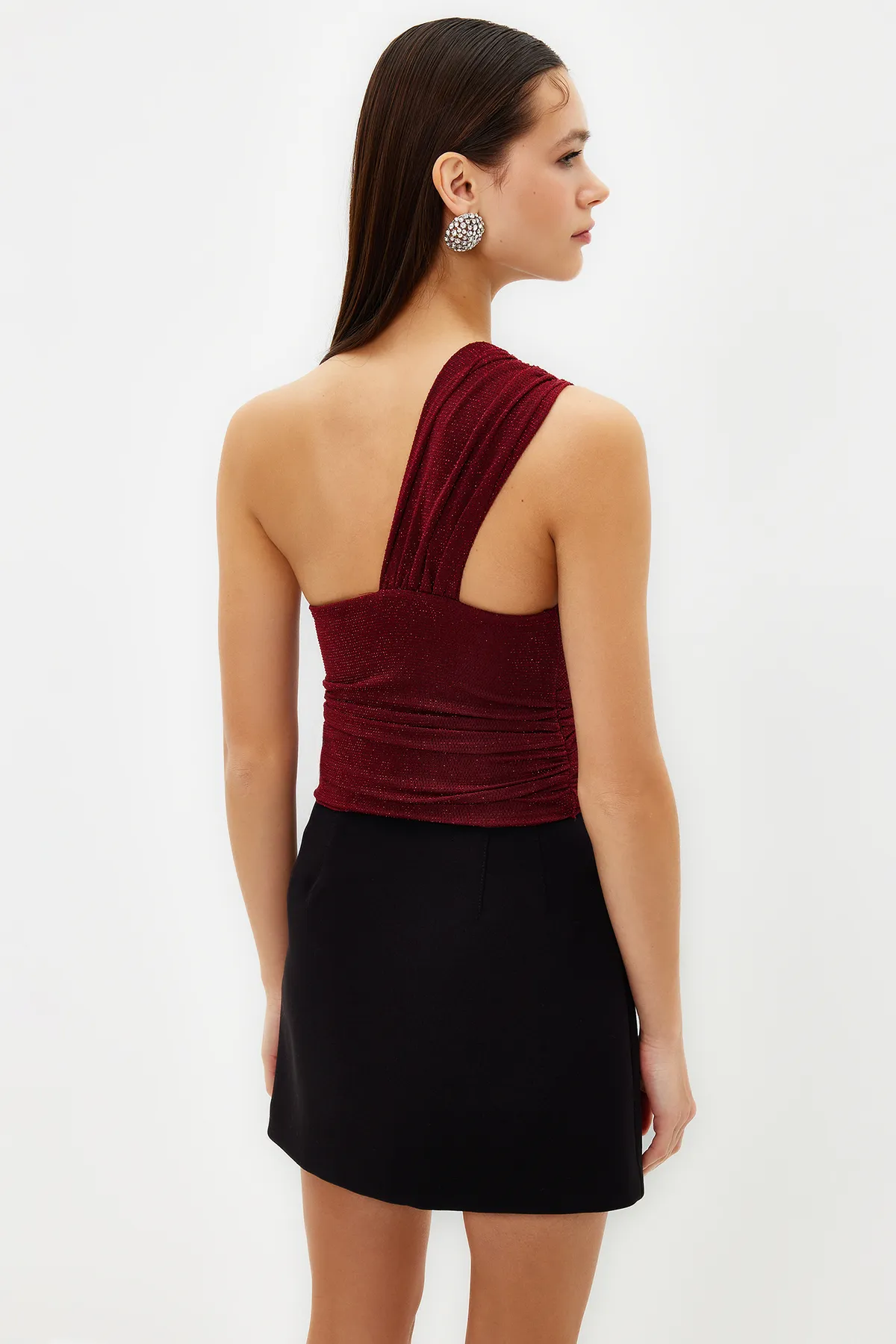 Trendyol Collection  Burgunderfarbenes, bauchfreies, gefüttertes, glänzendes Strick-Bustier TPRSS23BS00011