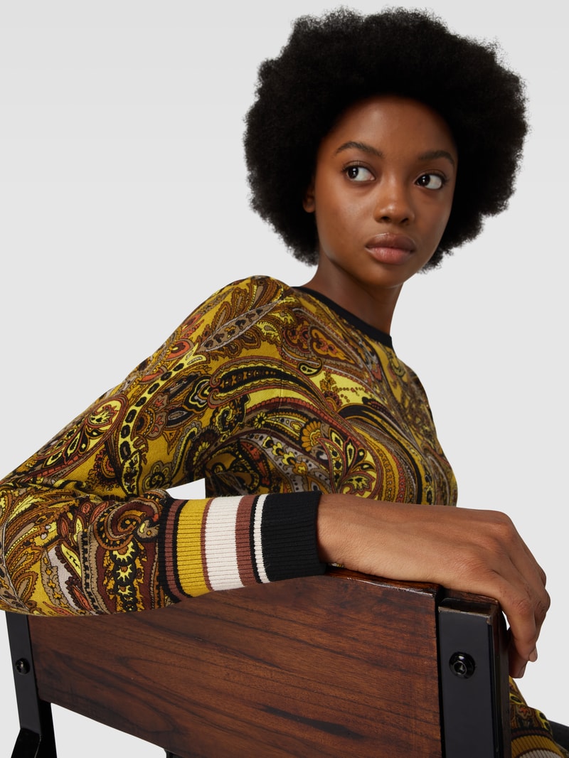 Strickpullover mit Paisley-Muster in senfgelb