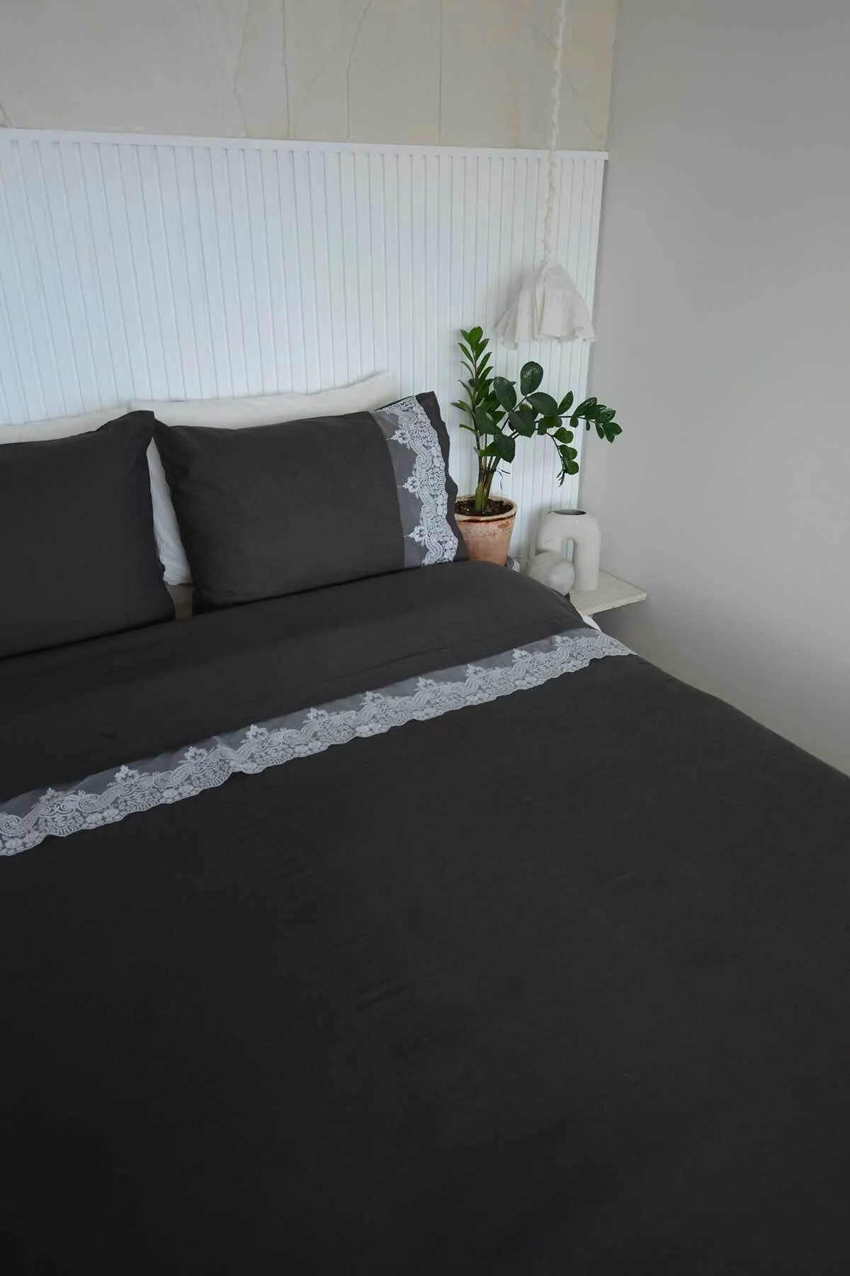 Elart  Bettbezug-Set für Doppelbett, 100 % natürliche Baumwollspitze, 3-teilig, Türkis-Anthrazit