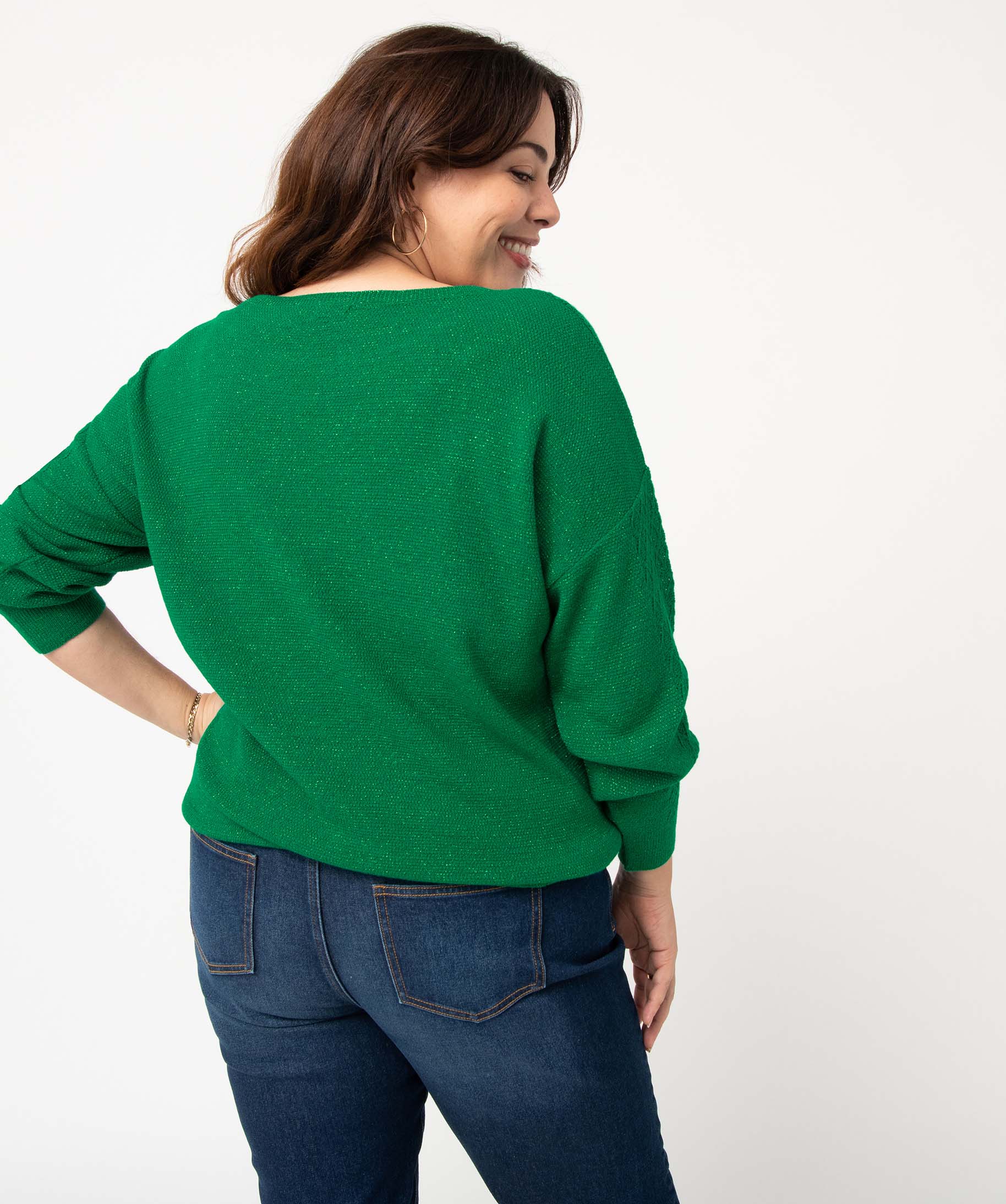 Pull femme grande taille en maille fantaisie pailletée vert | GEMO