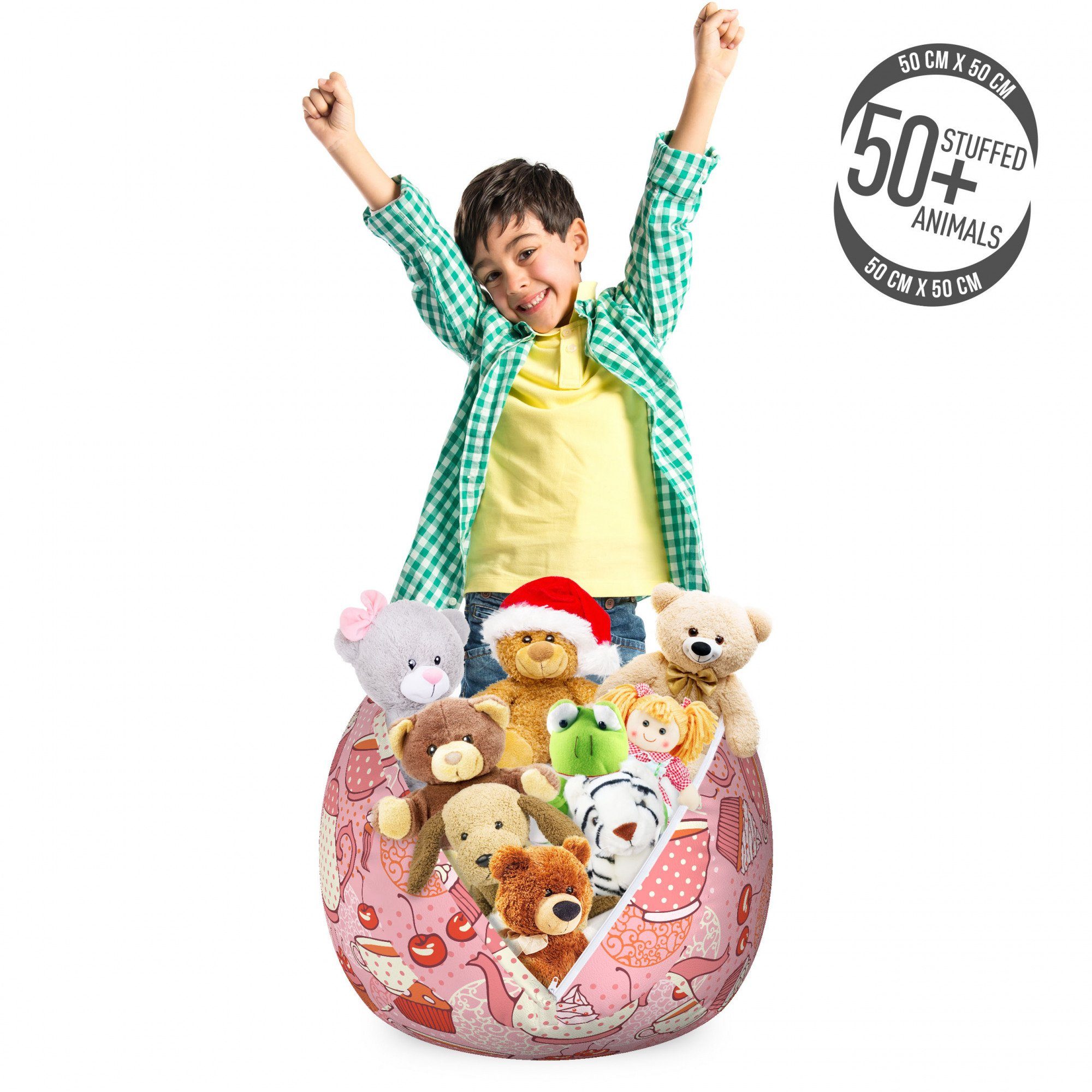 Abakuhaus Spielzeugtruhe Gefüllter Tier Organizer Waschbare Tasche für Kinder, Punktmuster Teekannen Cups Cakes