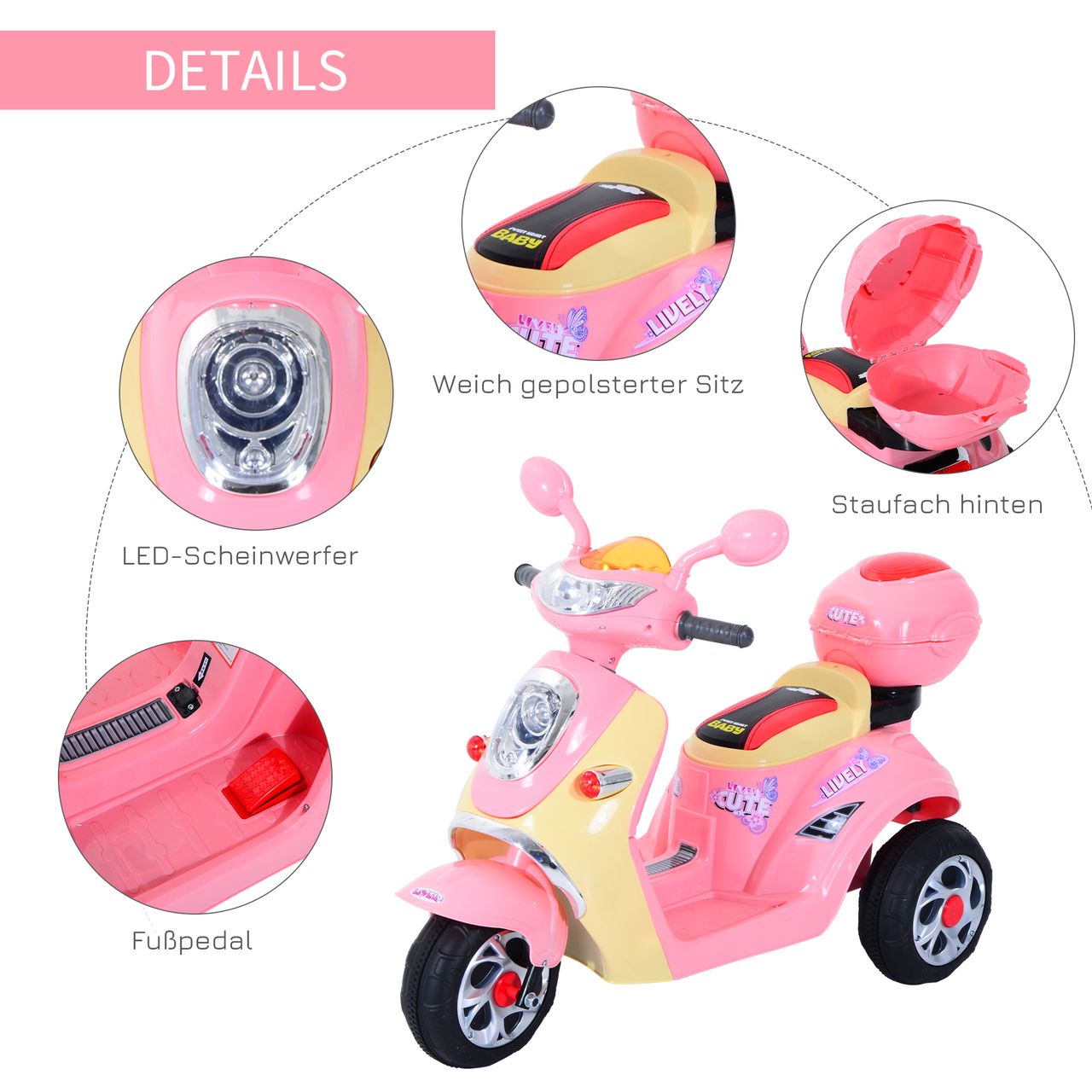 HOMCOM Kindermotorrad Kinderelektroauto Elektromotorrad Kinderfahrzeug mit Musik
