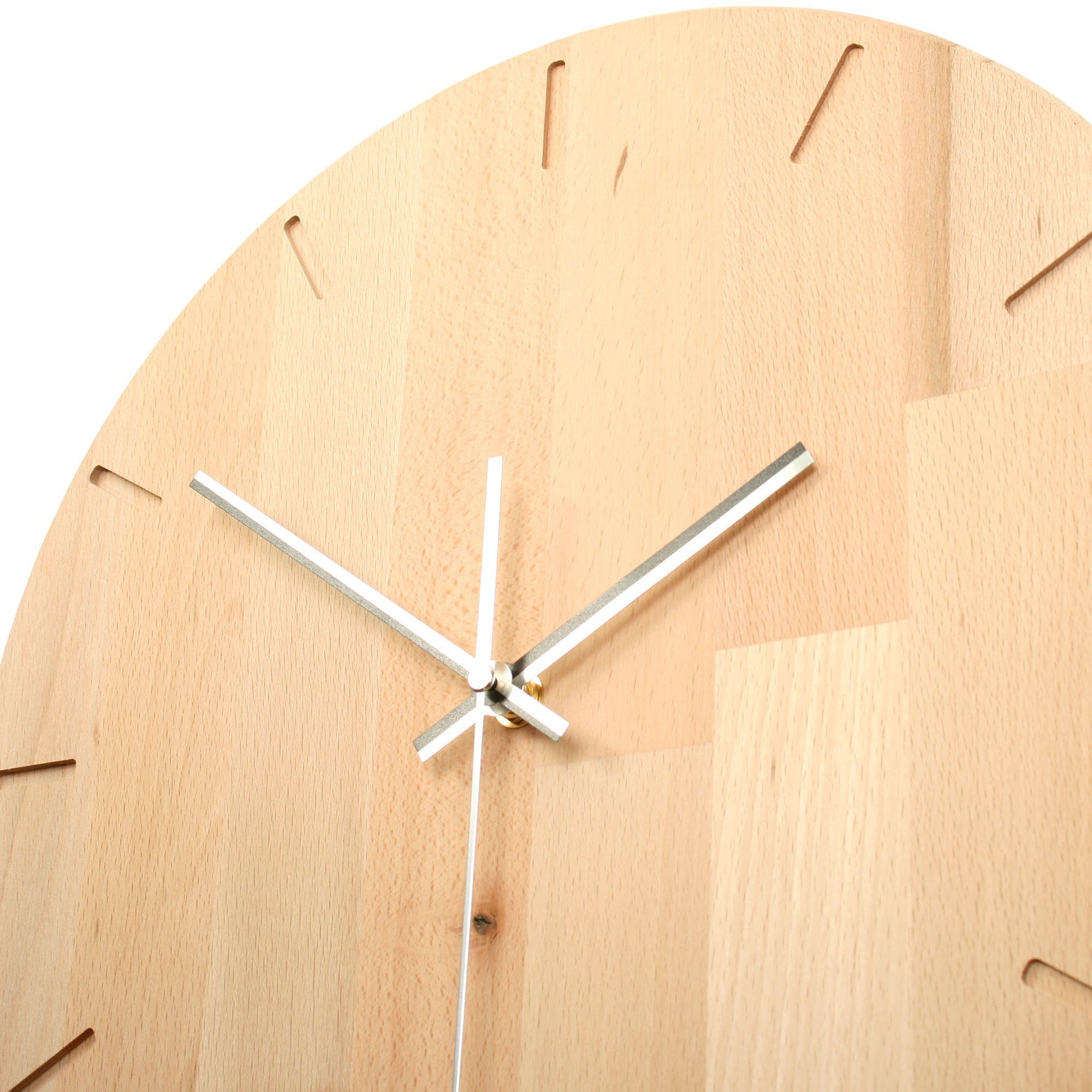 Kreative Feder Wanduhr Designer-Wanduhr aus natürlichem Massivholz (wahlweise Buche, Eiche oder Raucheiche; leises Funk- oder Quarzuhrwerk)