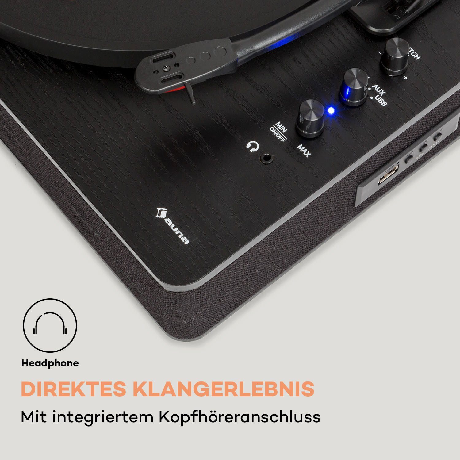 Auna TT-Classic Plus Plattenspieler (Riemenantrieb, Bluetooth, Schallplattenspieler mit Lautsprecher Vinyl Plattenspieler)