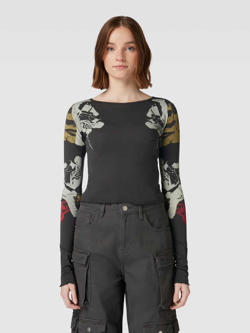 Cropped Longsleeve mit Wellensaum Modell 'Lookbook' in anthrazit