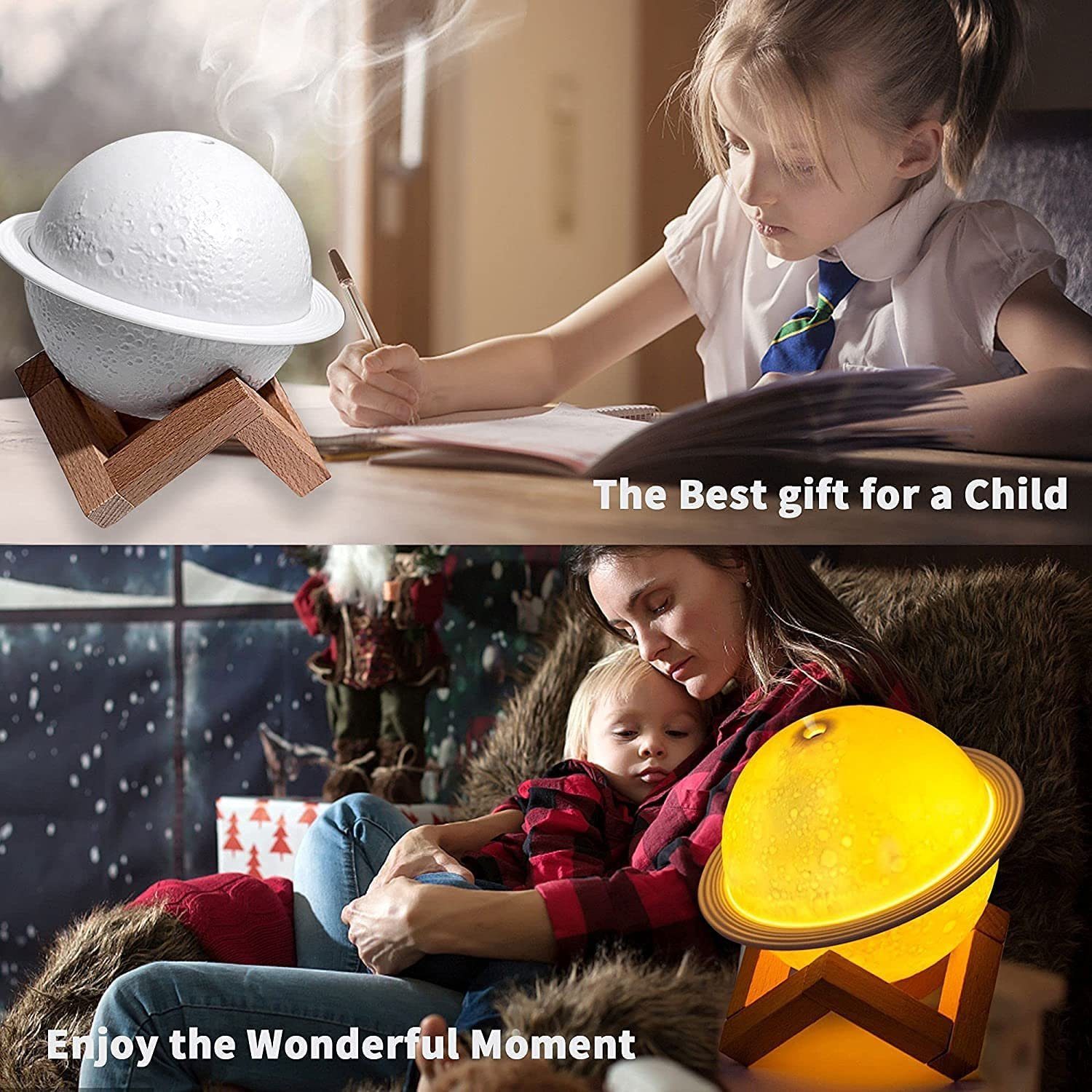 megadot Diffuser Mond Lampe Luftbefeuchter, 2-in-1 Aroma Diffusor, 3 Farben 3D LED Mondlicht mit Ständer, Aromatherapie-Diffusor