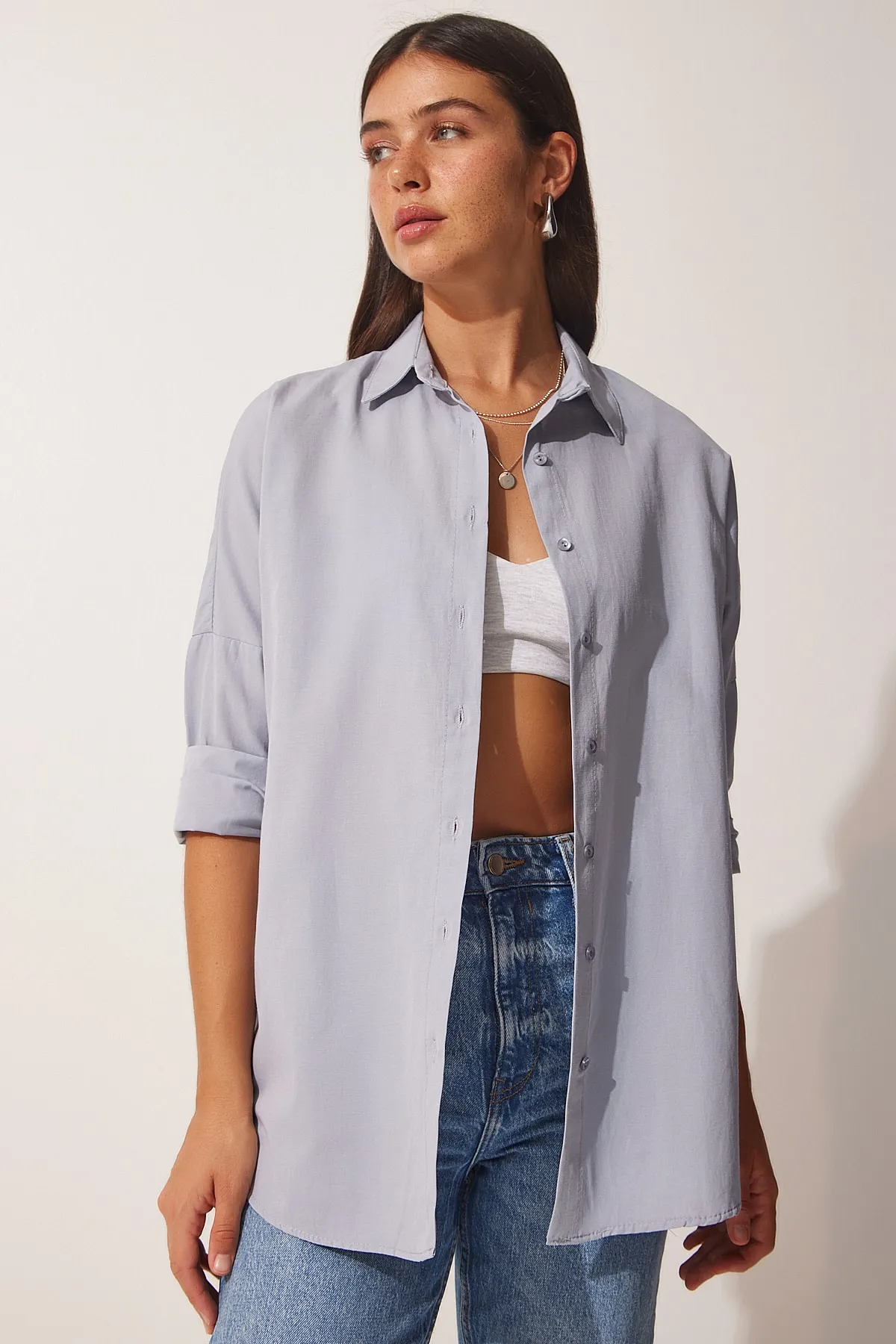 Happiness İstanbul  Hemd - Grau - Oversized
