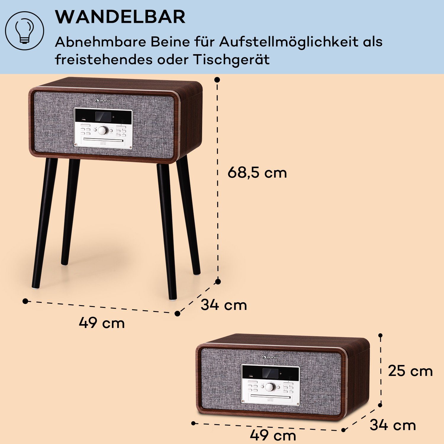 Auna Mary Ann Retro Audio CD Player Plattenspieler (Riemenantrieb, Bluetooth;CD, DAB+ UKW Radio MP3 Player Fernbedienung)