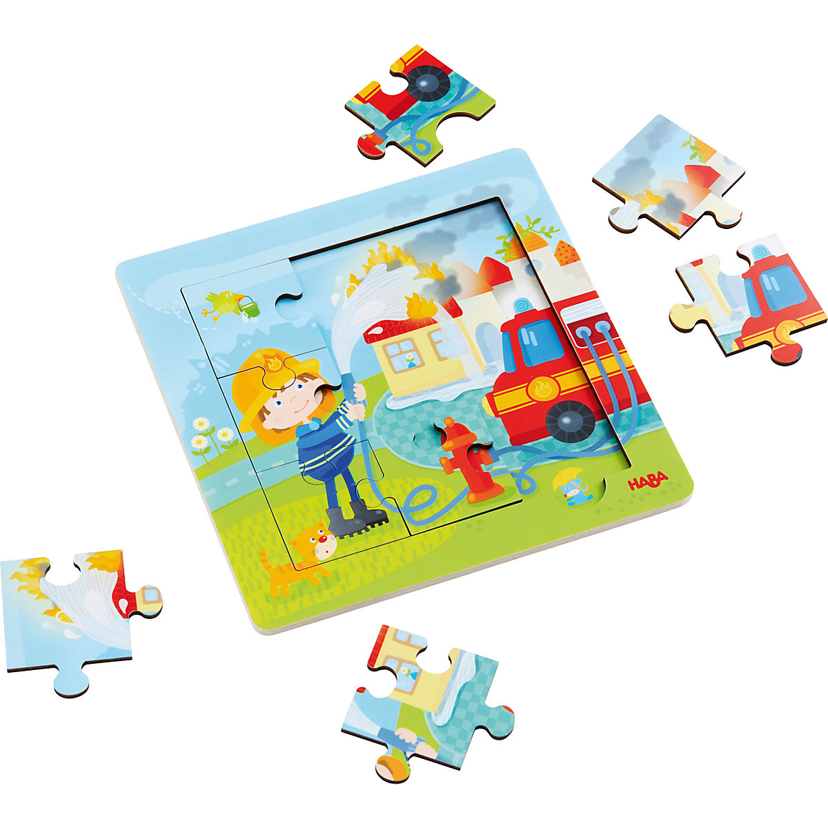 HABA 303770 Holzrahmen-Puzzle 9 Teile - Feuerwehr