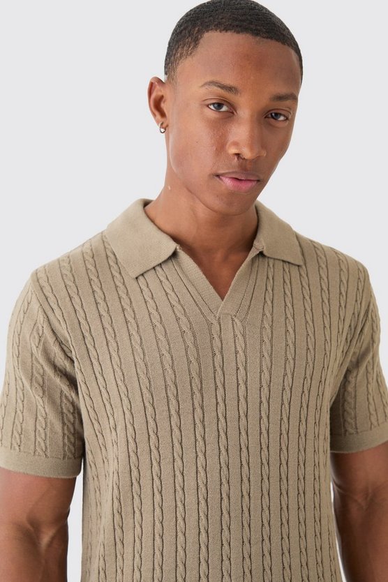 Regular Zopfmuster-Poloshirt mit Kragen