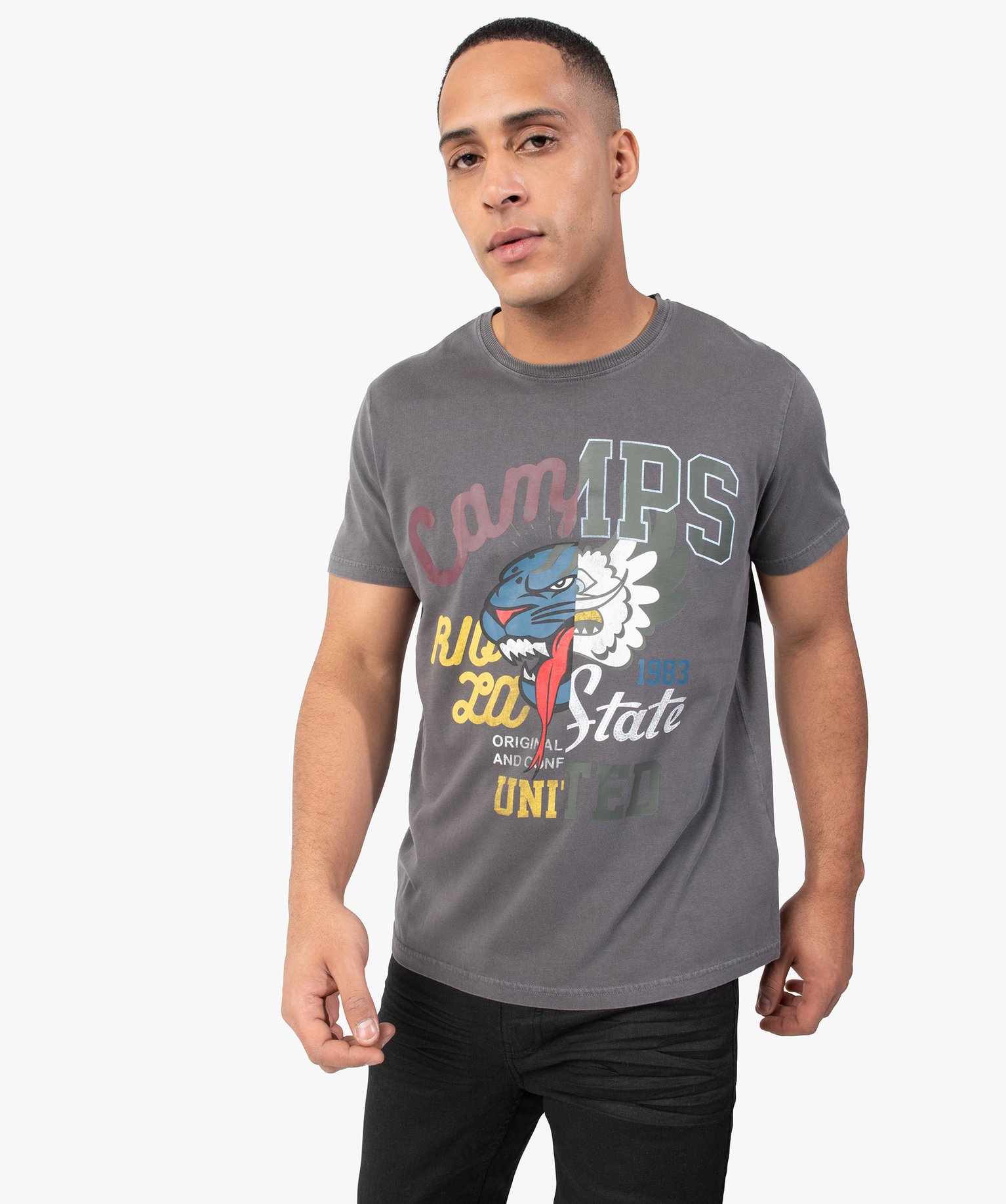 Tee-shirt homme avec motif multicolore - Camps United gris | GEMO