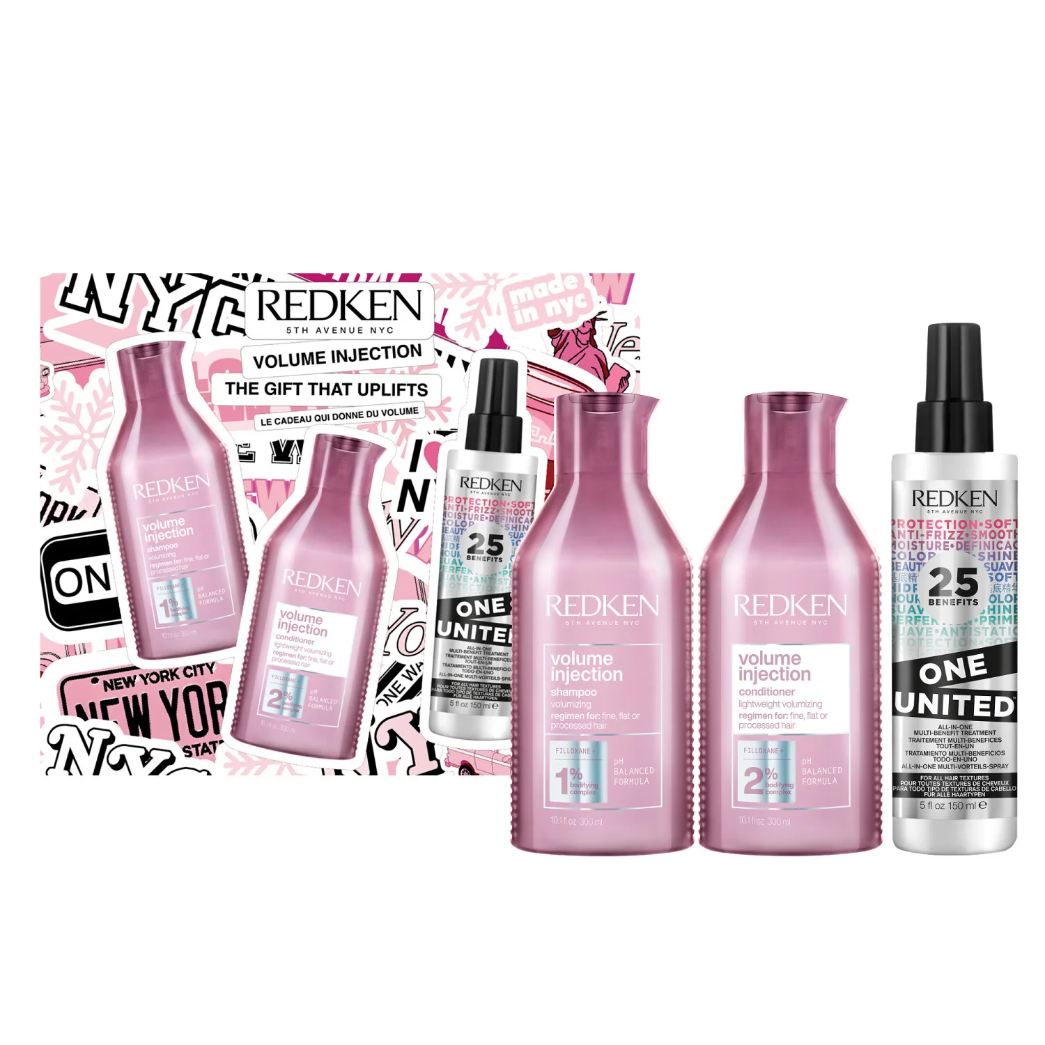 Weihnachtsgeschenkset „Volumen-Injektion“: Shampoo, Spülung & One United für feines Haar – Haar-Geschenksets, Volumen-Shampoo, Volumen-Spülung