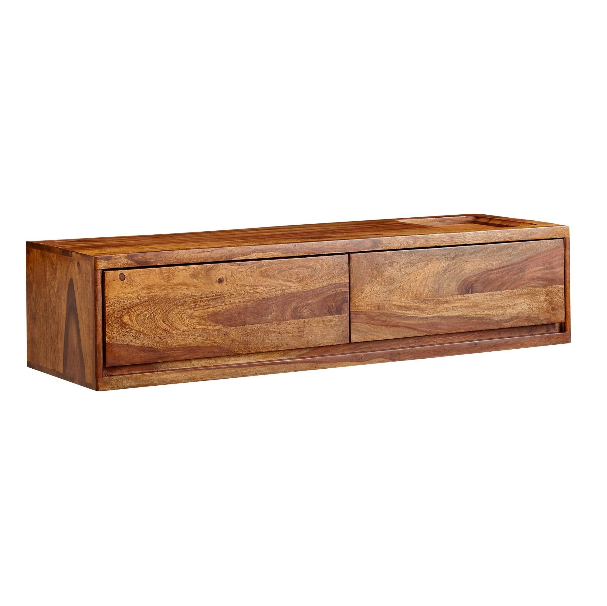 FINEBUY Lowboard FB79721 (Lowboard Hängend Sheesham Massivholz 108x25x34 cm), TV-Schrank mit Stauraum, Fernsehkommode Modern