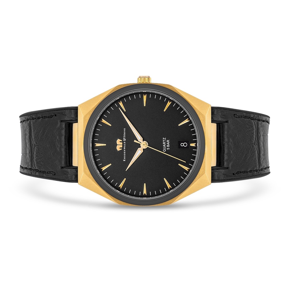 Rhodenwald & Söhne Montre à quartz Cooledge en Or jaune Cuir véritable/silicone en Noir Montre