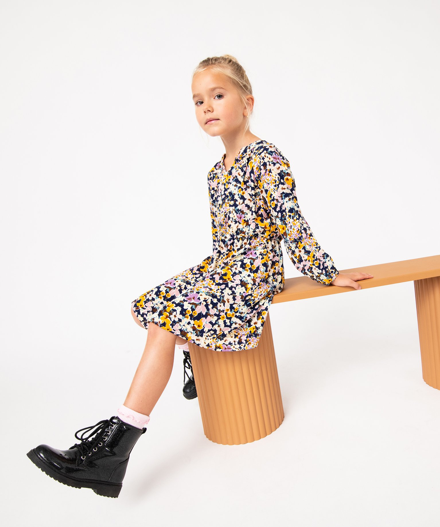 Robe à manches longues à motifs fleuris fille multicolore | GEMO