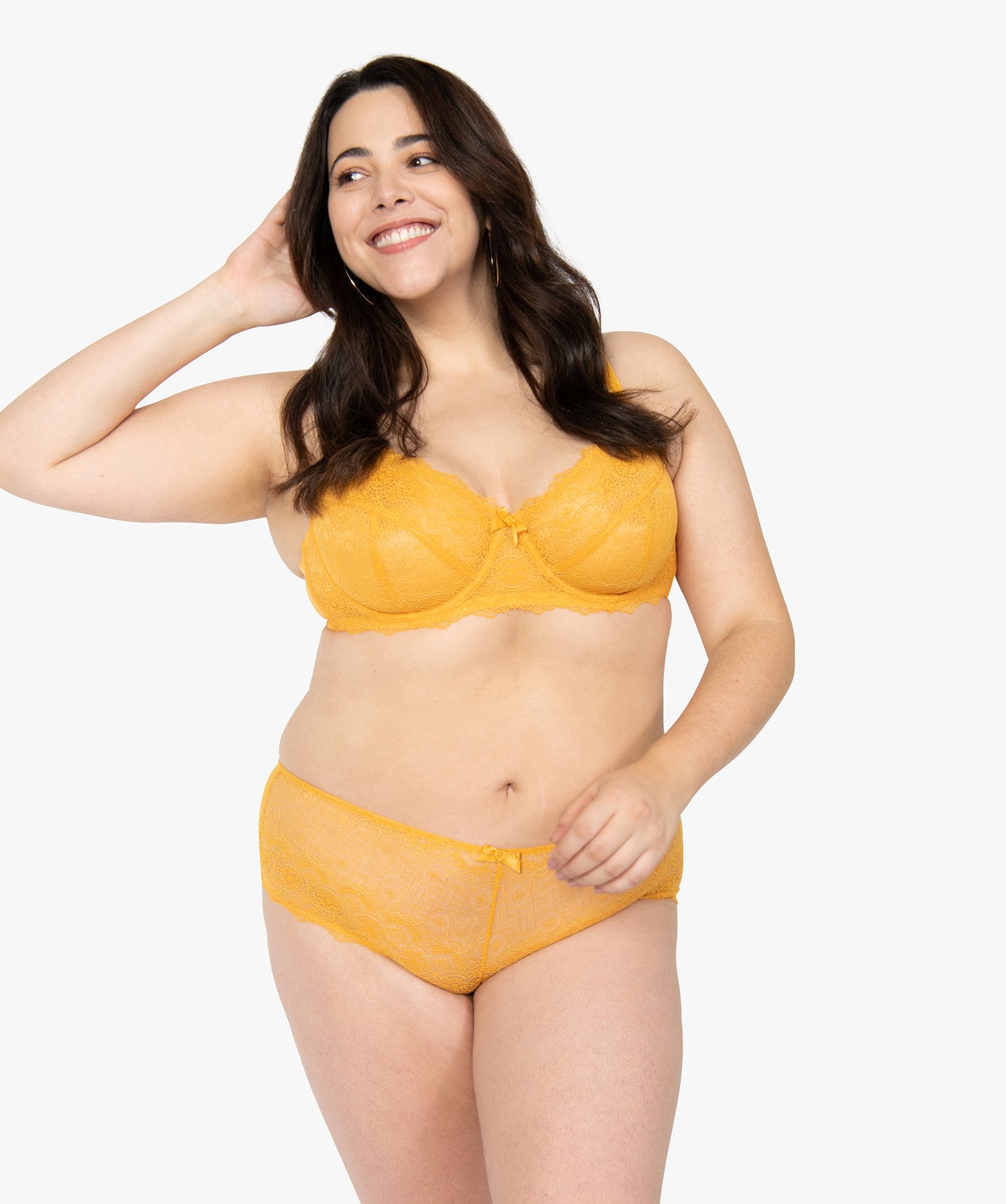 Shortie femme grande taille en tulle et dentelle jaune | GEMO