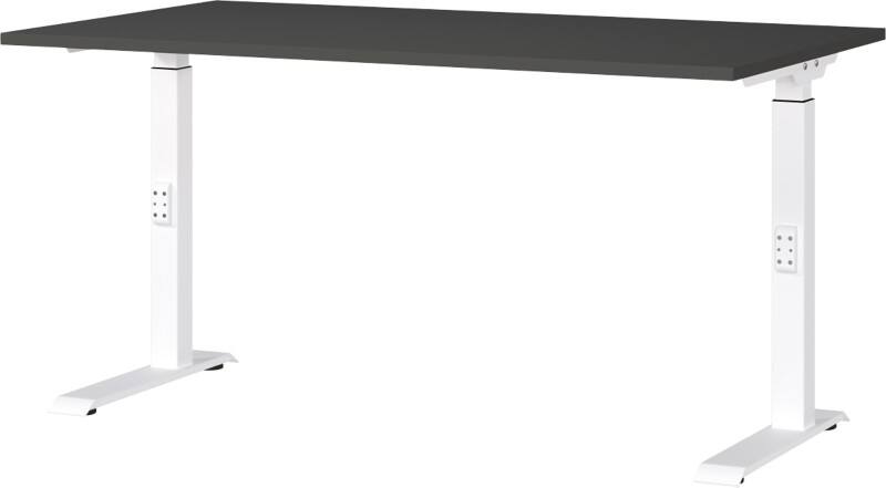GERMANIA Sitz-Stehschreibtisch Eiche Metall, Spanplatte Weiß C-Fuß 1.400 x 800 x 910 mm