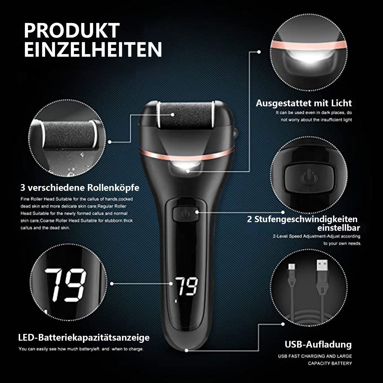 iceagle Elektrischer Hornhautentferner Hornhautentferner Elektrisch mit Ersatzrollen Hornhaut Entfernen