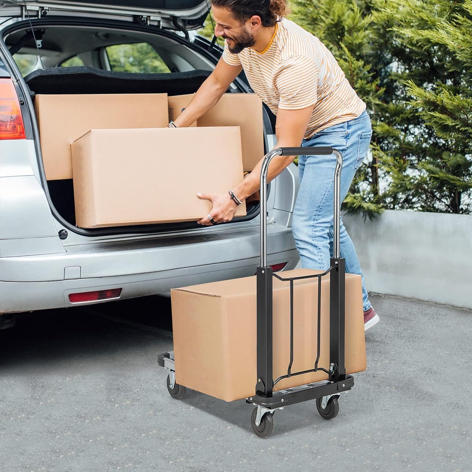 KOMFOTTEU Transportwagen klappbar, mit verstellbarem Griff & Platte, bis 150kg