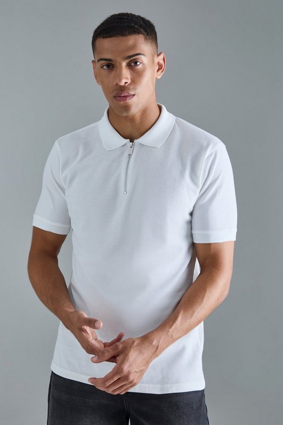 Slim-Fit Pique Poloshirt mit 1/4 Reißverschluss