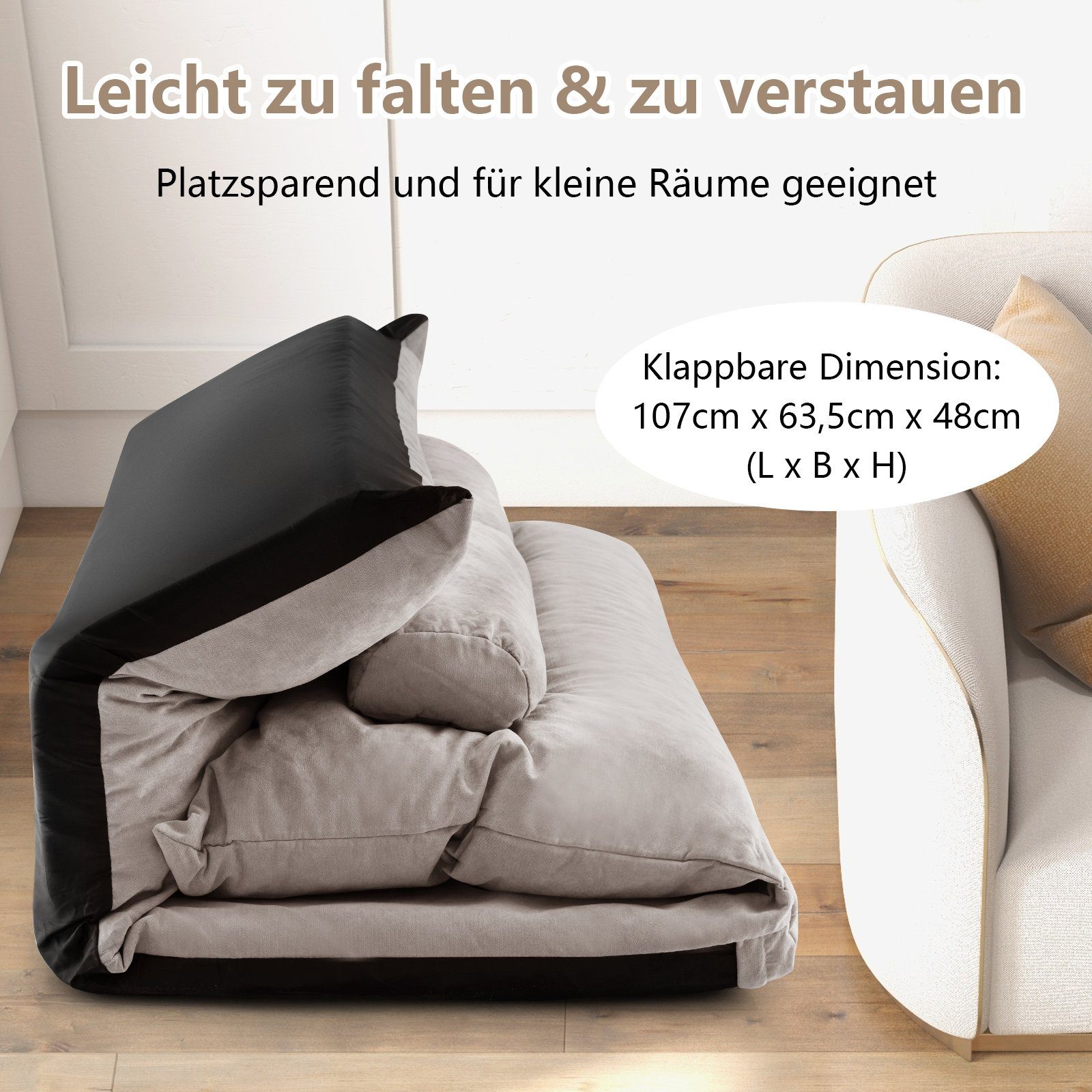 COSTWAY Sofa Bodensofa, verstellbare Rückenlehne, 3in1 Schlafsofa mit Kissen