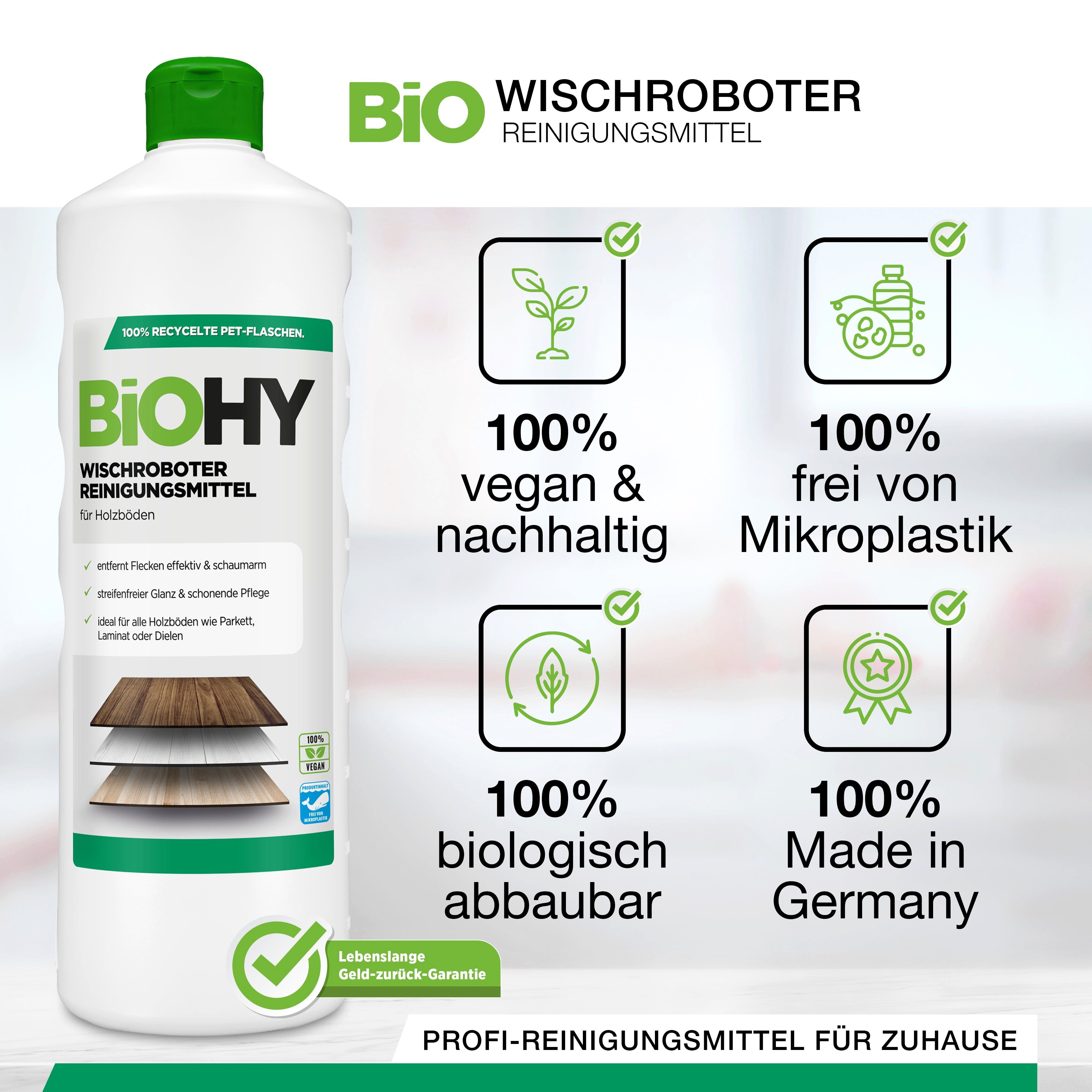 BiOHY Wischroboter Reinigungsmittel für Holzböden 1 x 250 ml Flasche... Vinyl- und Designbodenreiniger (1-St)
