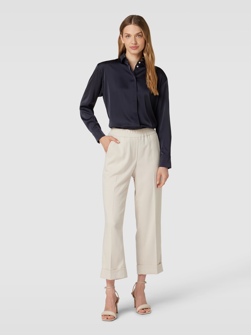 Bluse in Satin-Optik mit verdeckter Knopfleiste in marineblau
