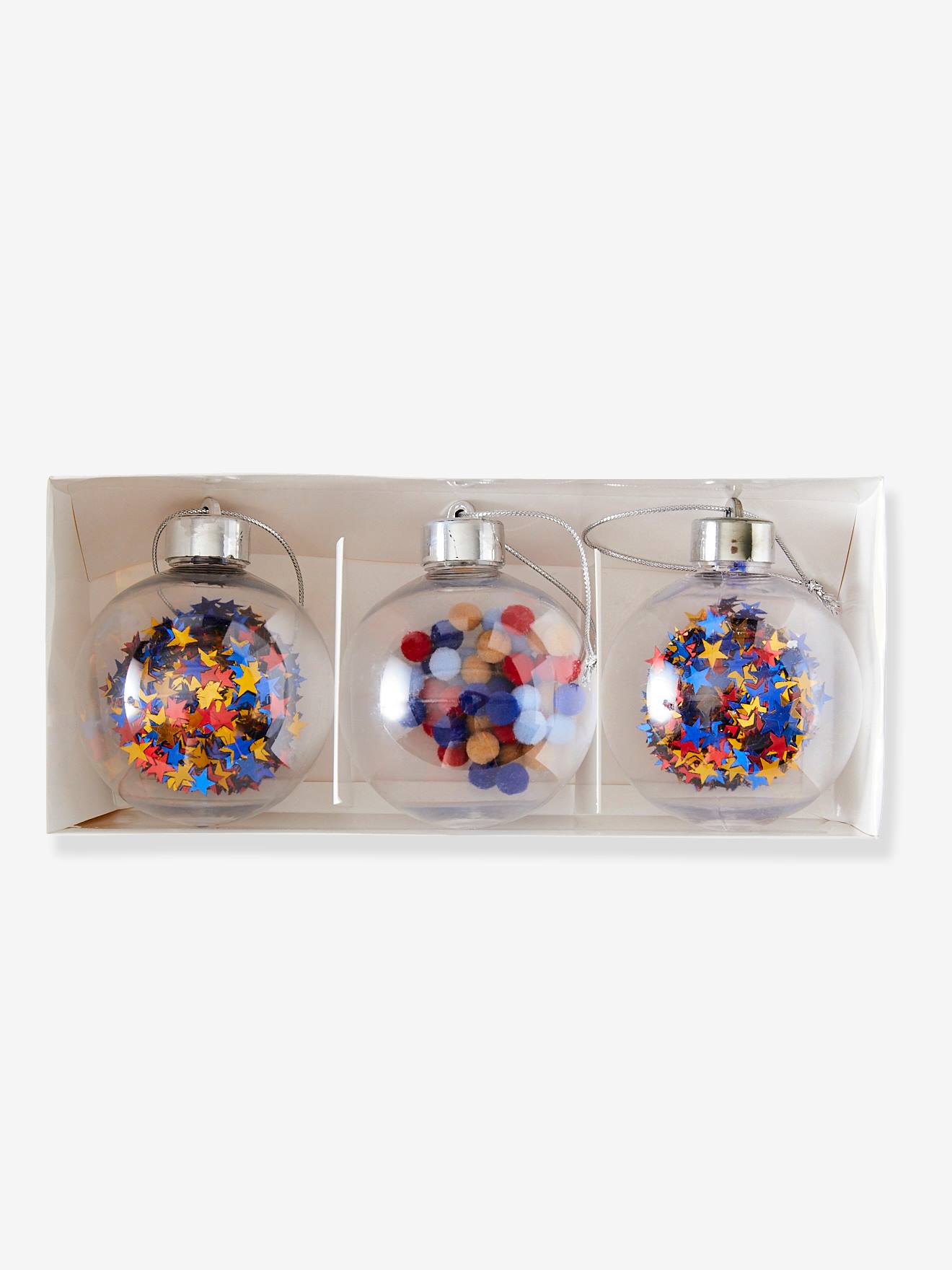 Vertbaudet 3er-Set Weihnachtsbaumkugeln - blau/rot/gelb